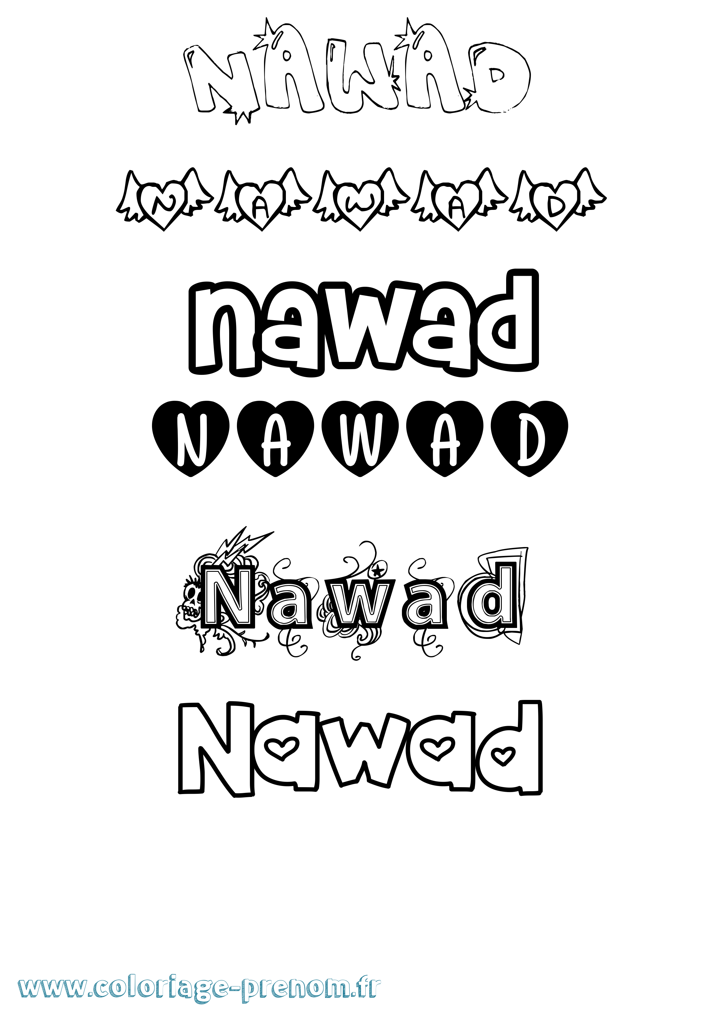 Coloriage Nawad Girly Coloriage prénom Nawad Girly