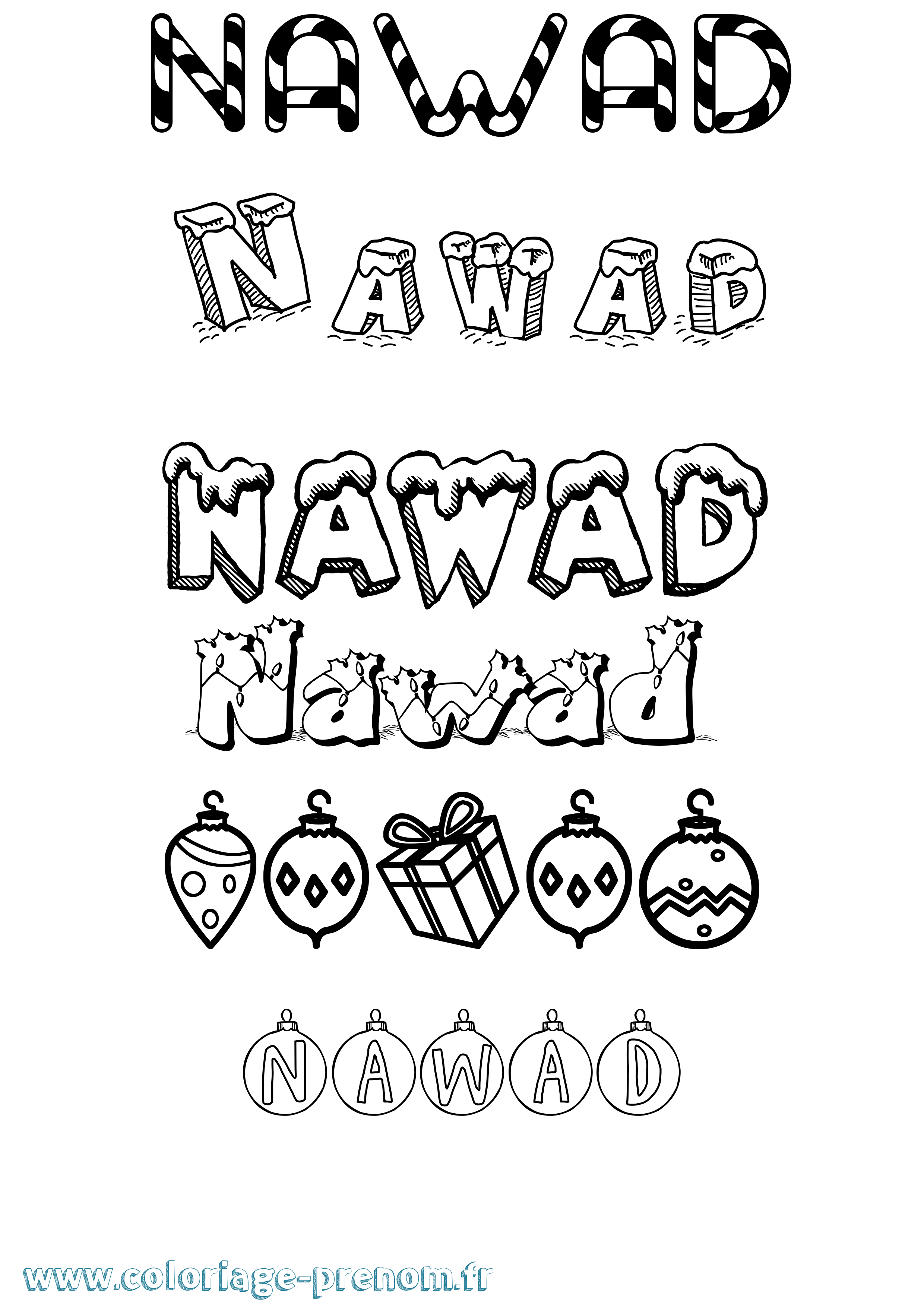 Coloriage Nawad Noël Coloriage prénom Nawad Noël