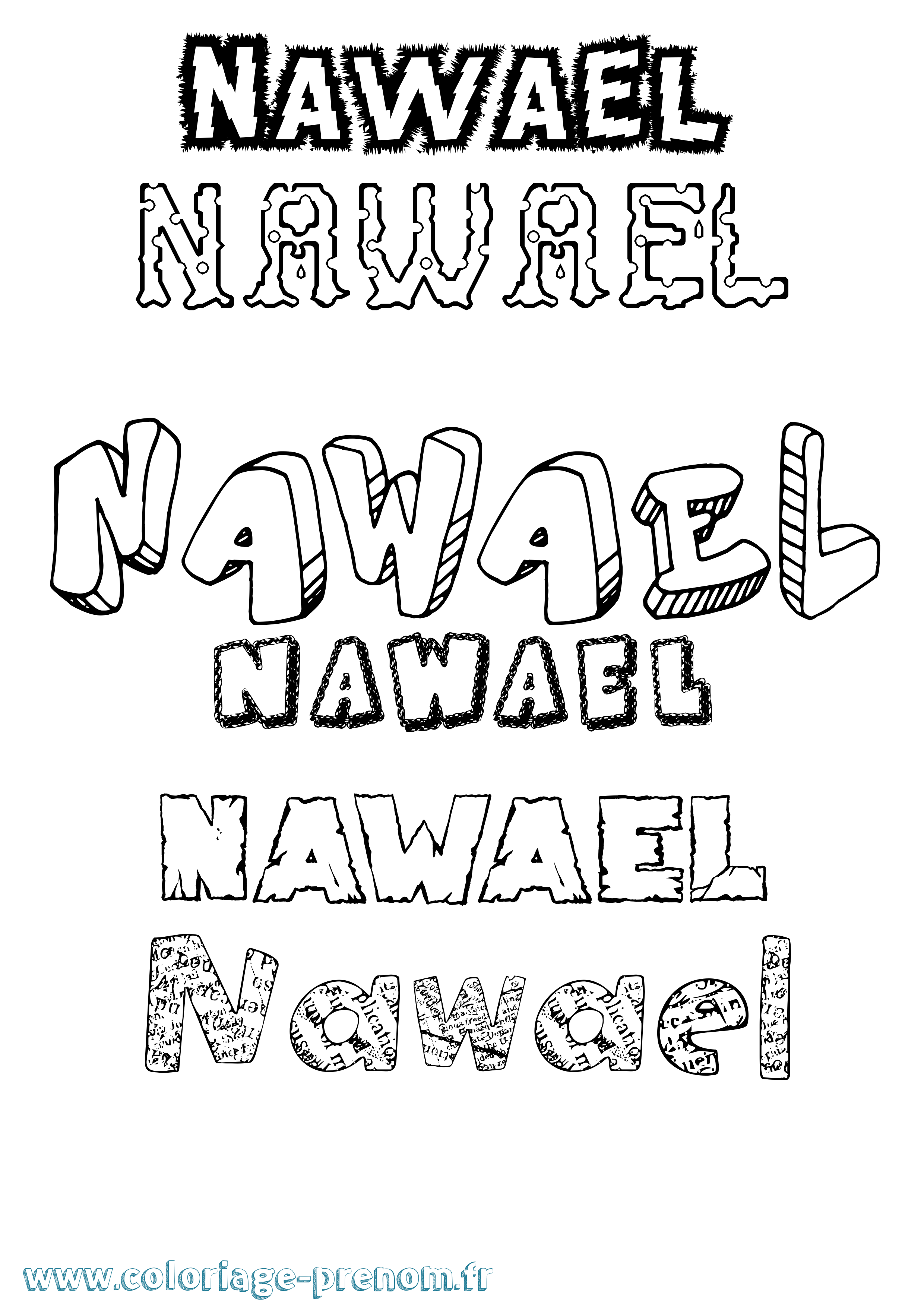 Coloriage Nawael Destructuré Coloriage prénom Nawael Destructuré