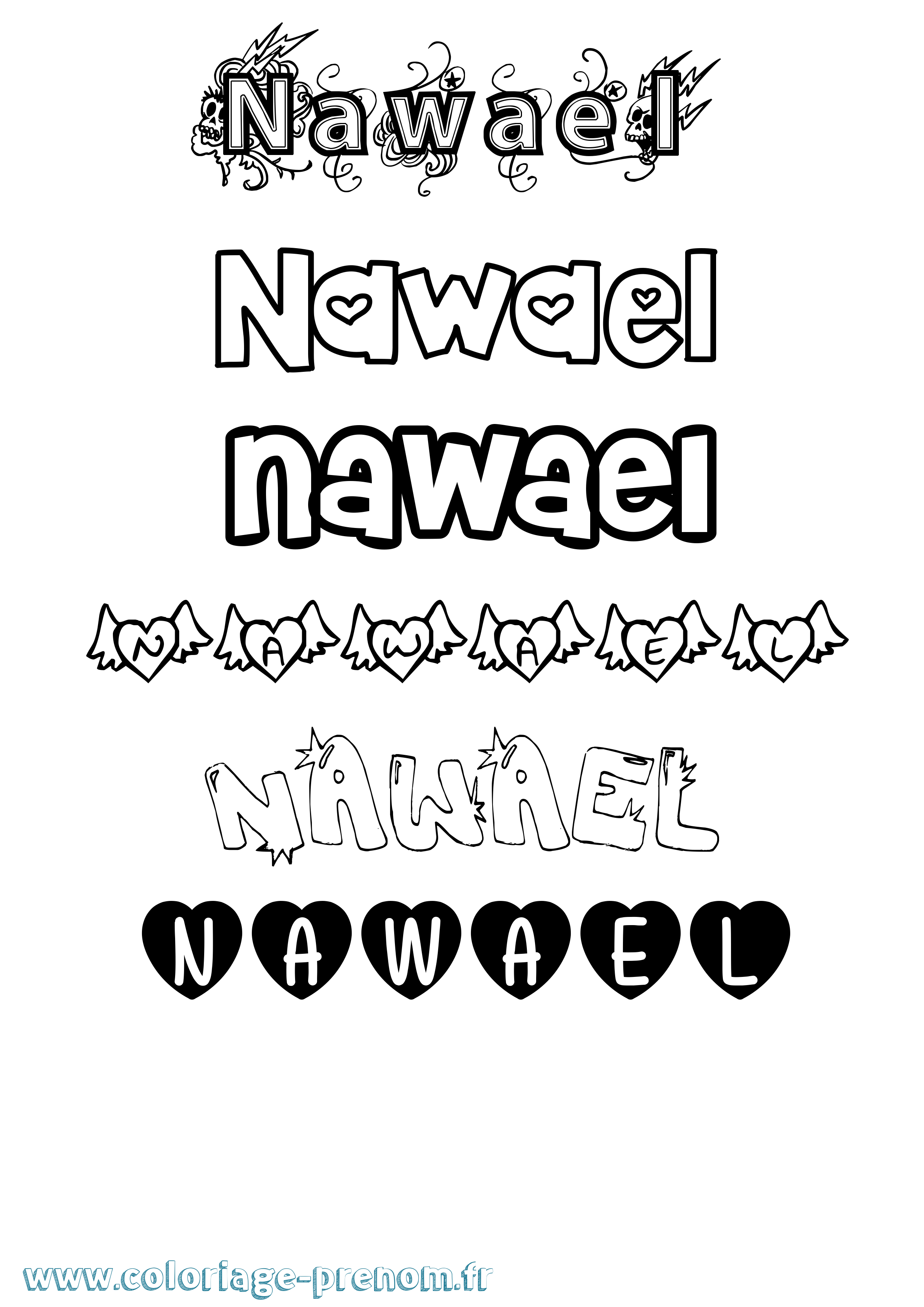 Coloriage Nawael Girly Coloriage prénom Nawael Girly
