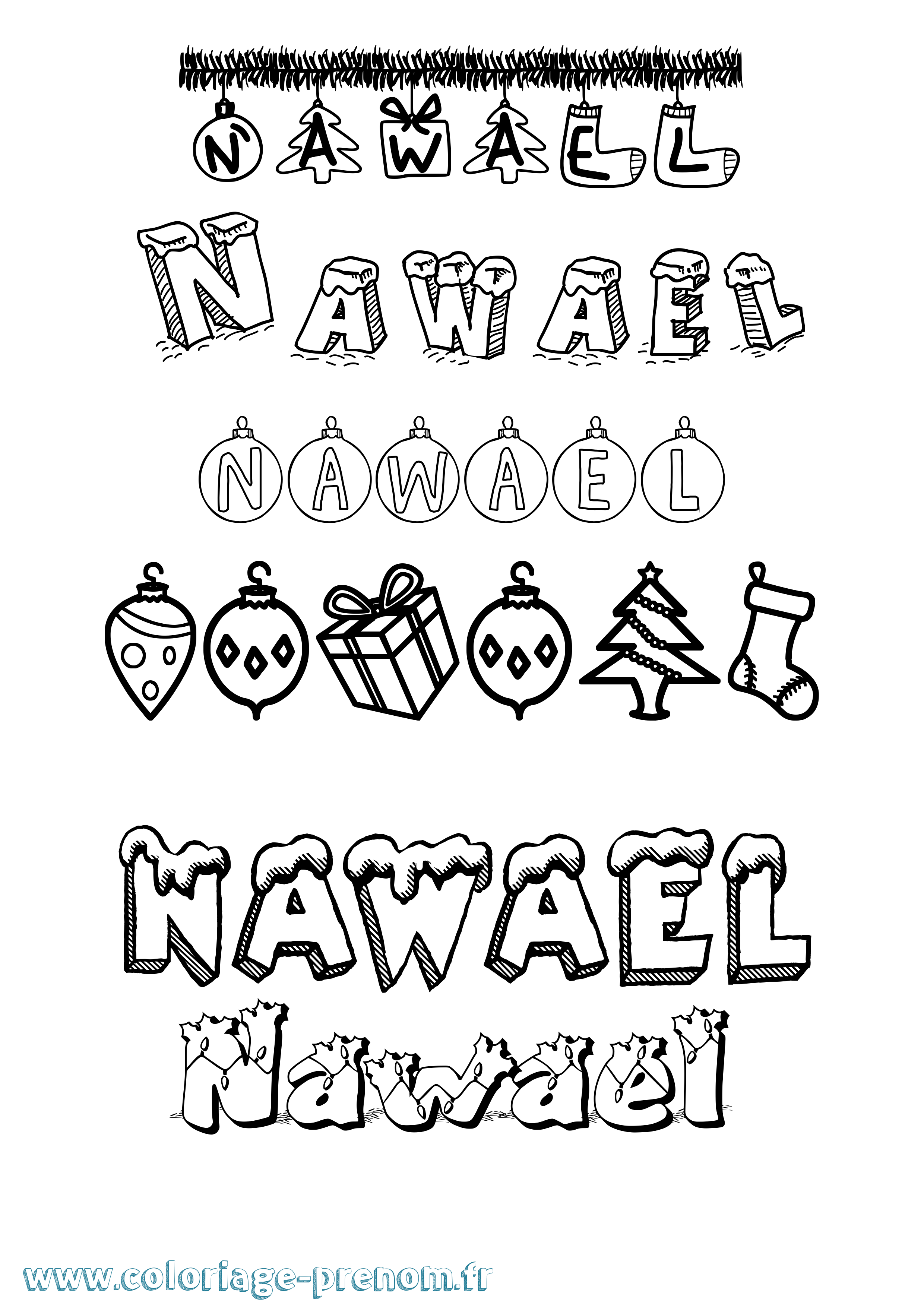 Coloriage Nawael Noël Coloriage prénom Nawael Noël