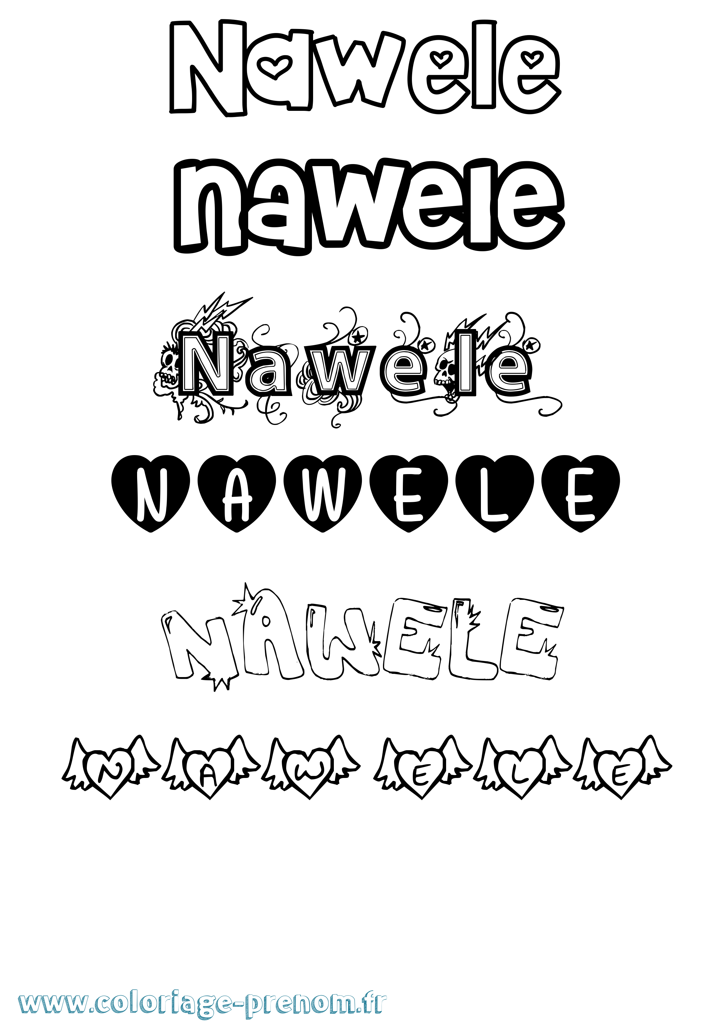 Coloriage Nawele Girly Coloriage prénom Nawele Girly