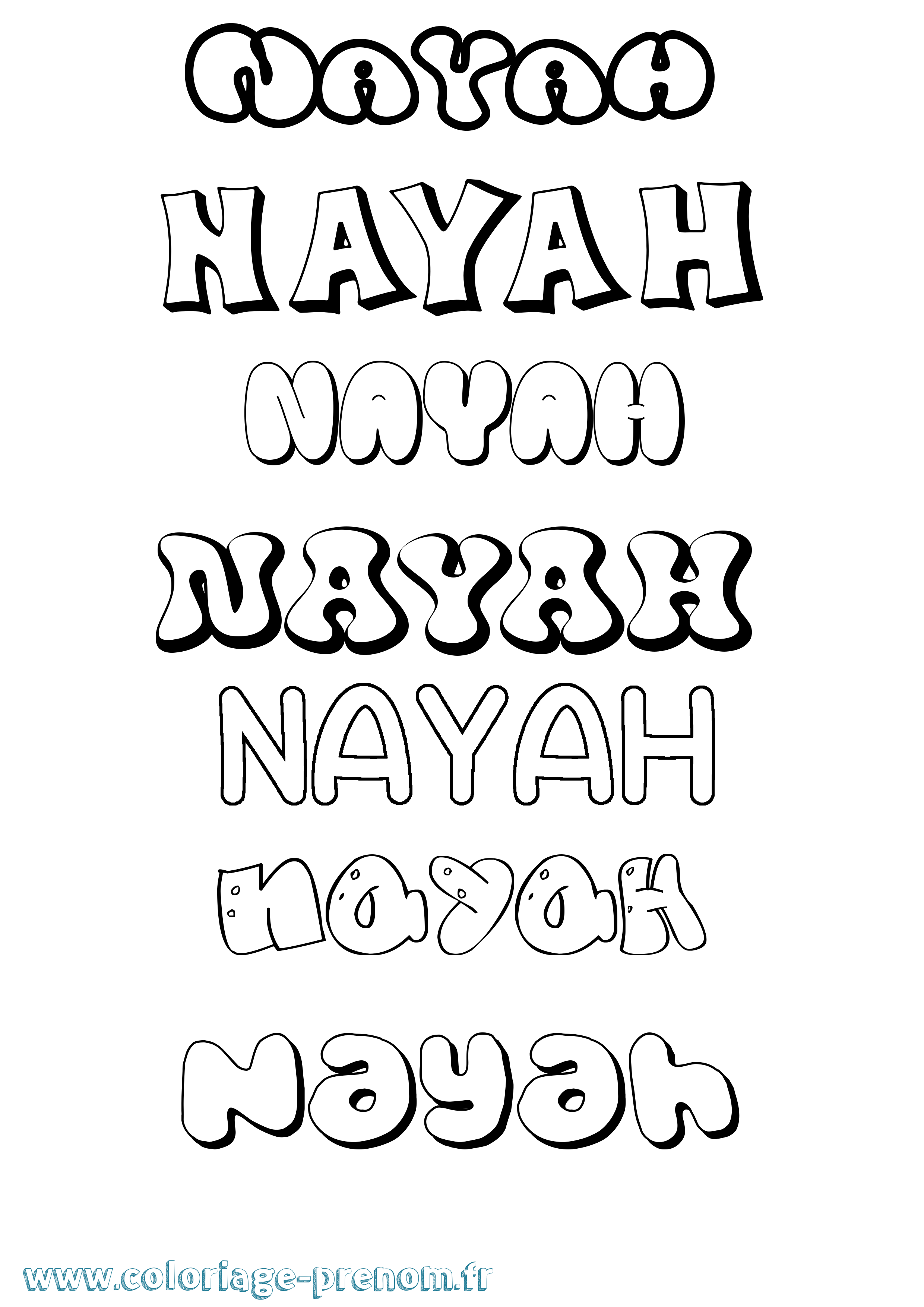 Coloriage Nayah Bubble Coloriage prénom Nayah Bubble