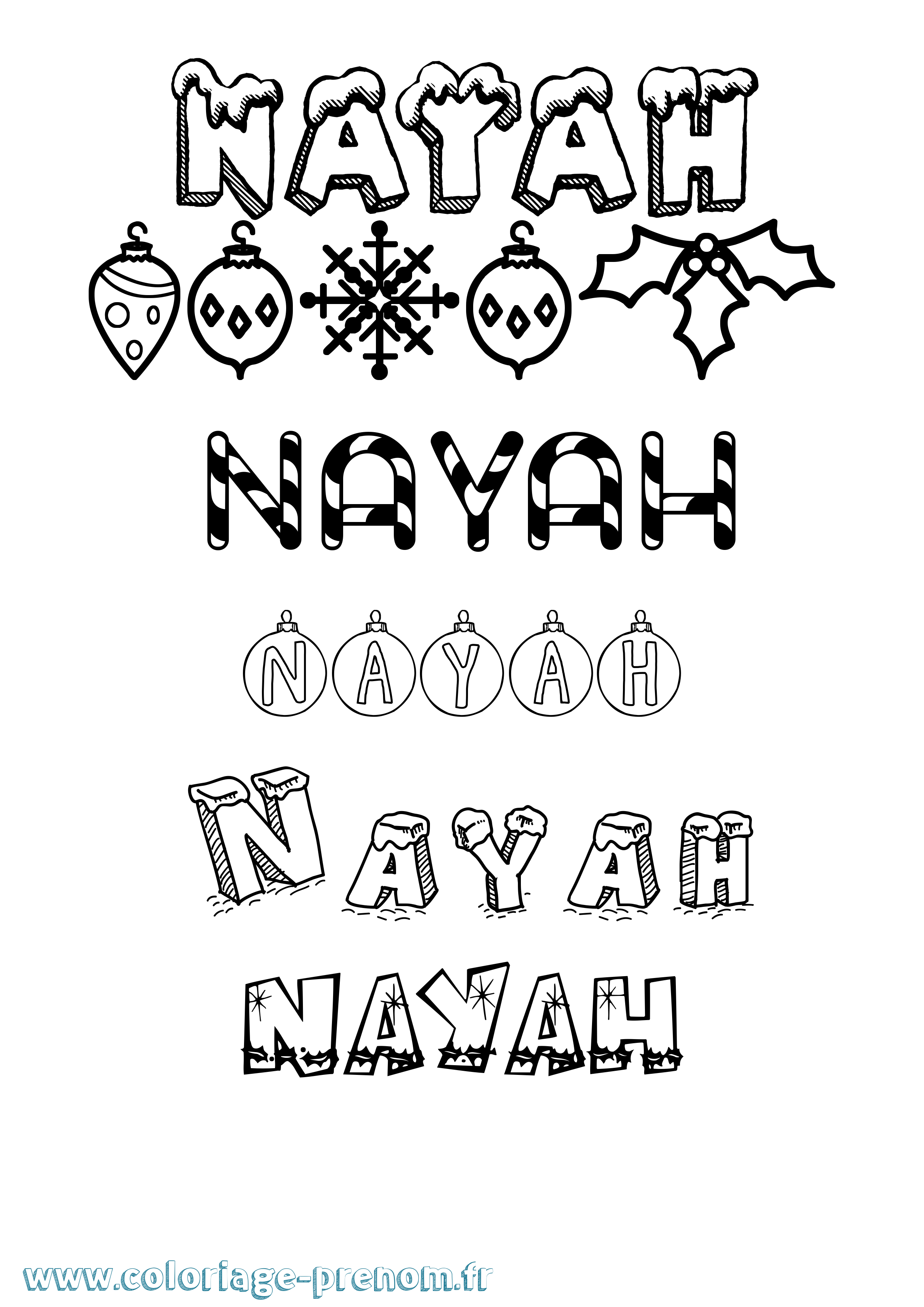 Coloriage Nayah Noël Coloriage prénom Nayah Noël