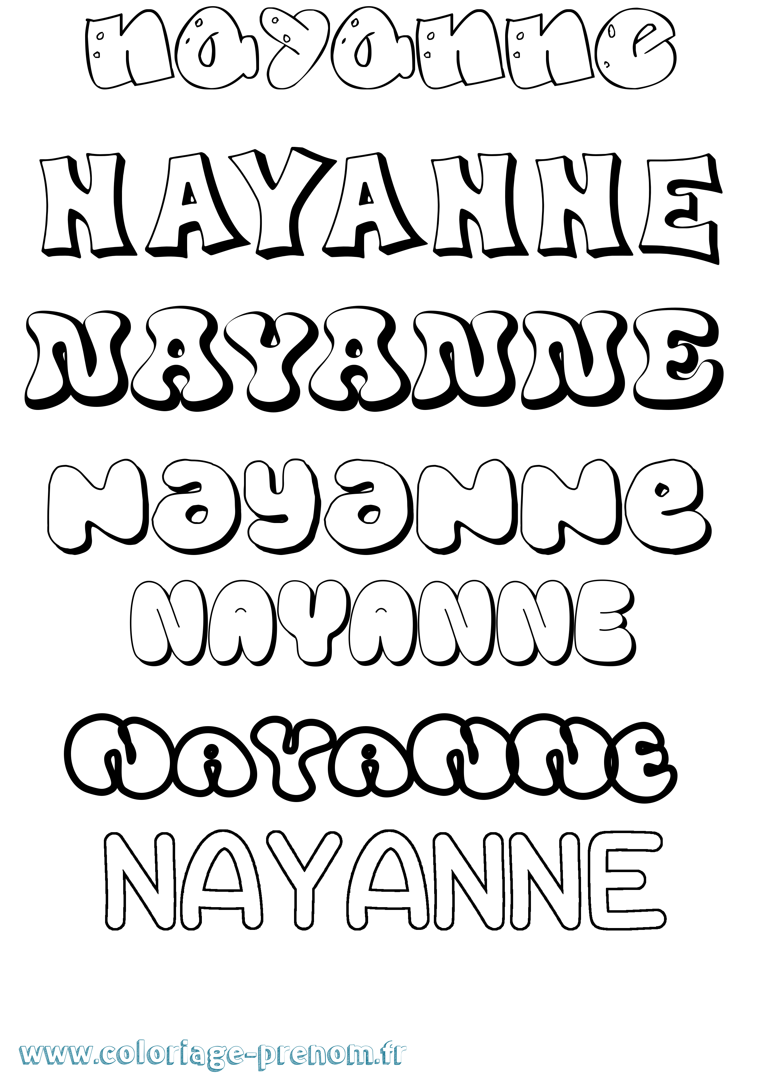 Coloriage Nayanne Bubble Coloriage prénom Nayanne Bubble