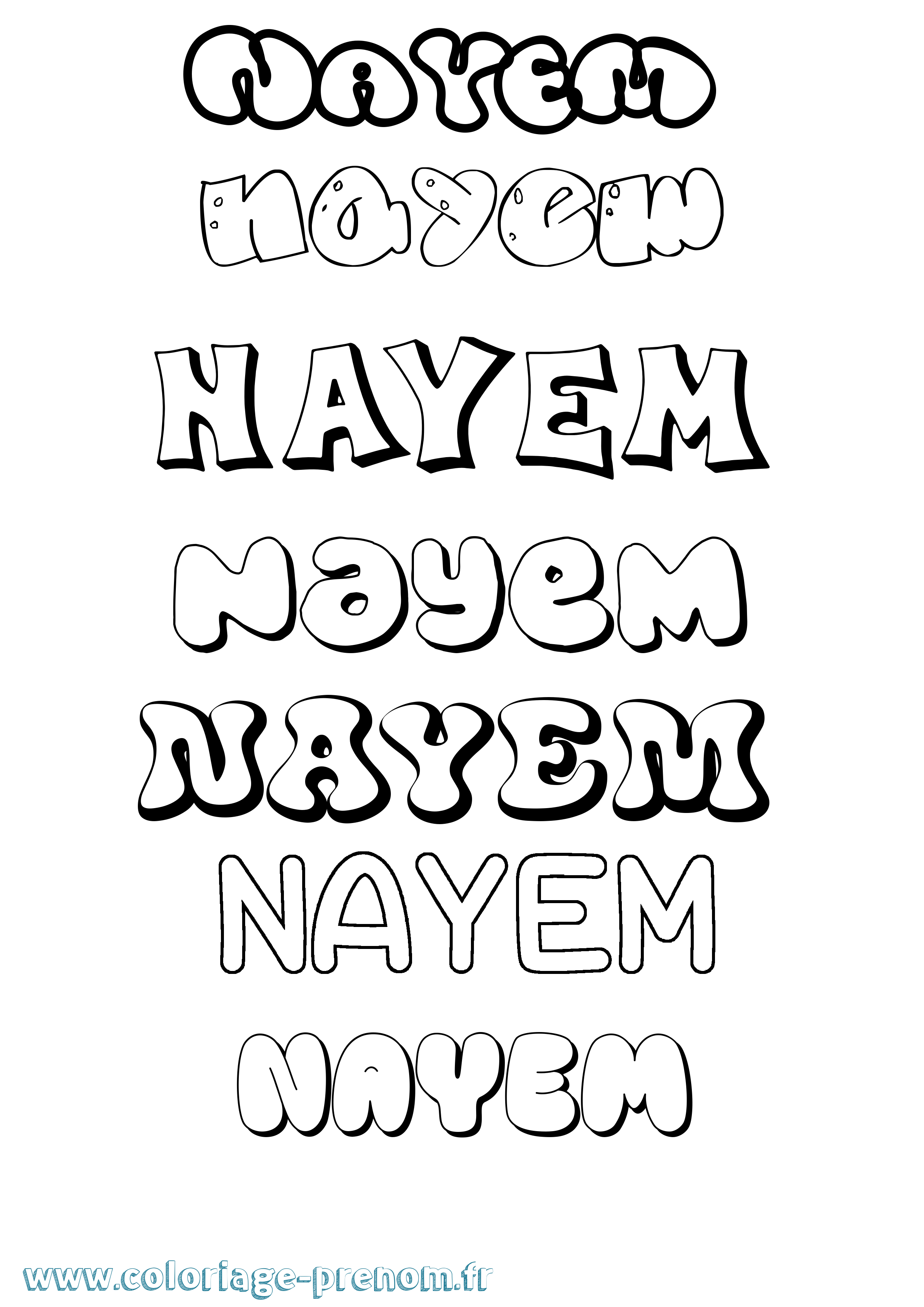 Coloriage Nayem Bubble Coloriage prénom Nayem Bubble