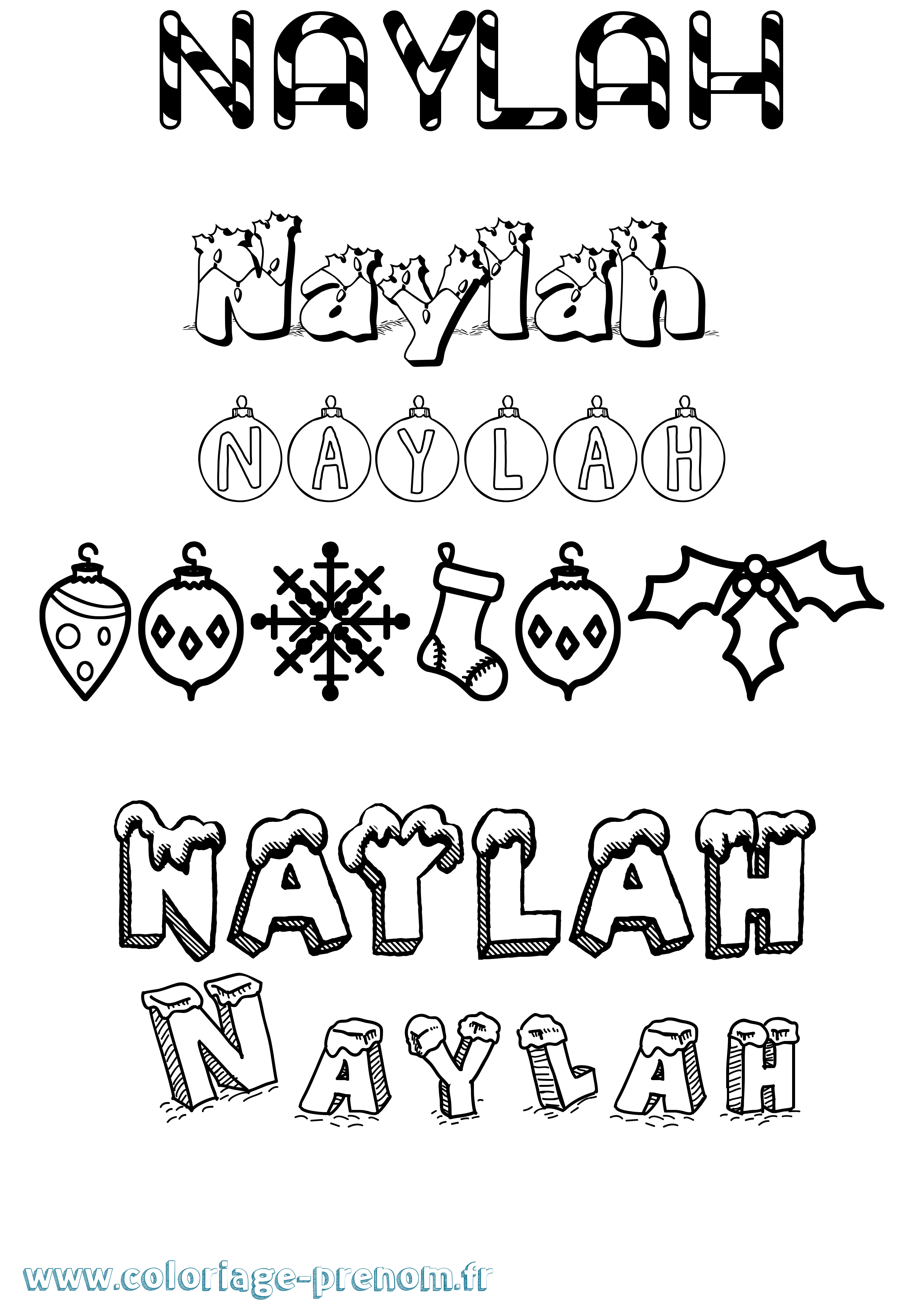Coloriage Naylah Noël Coloriage prénom Naylah Noël