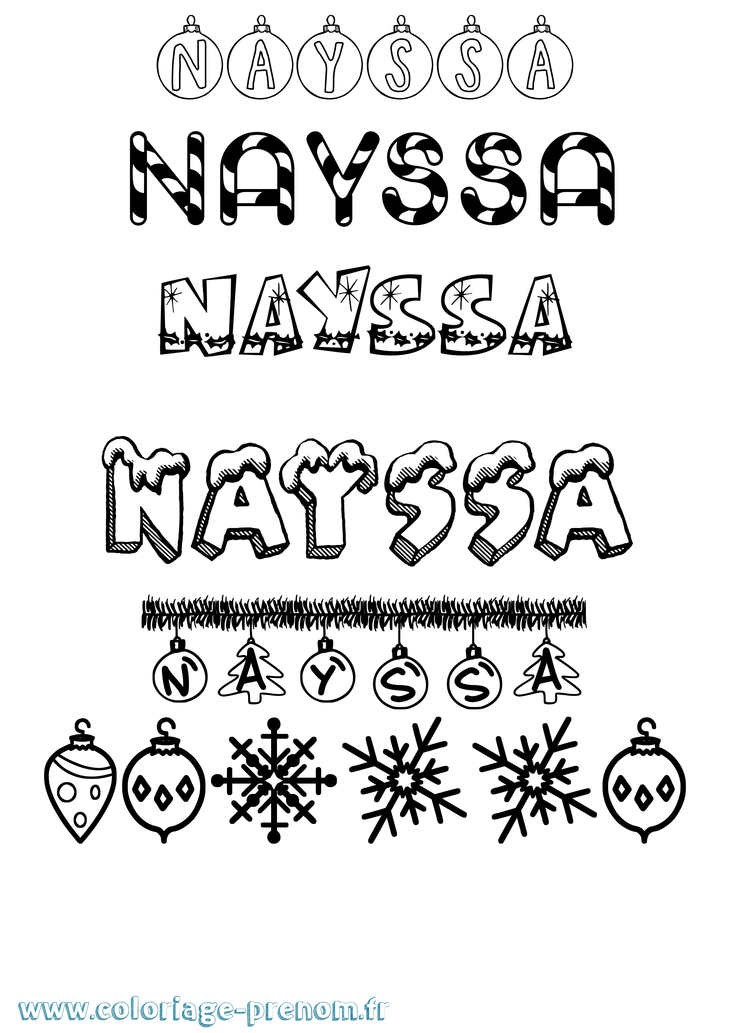 Coloriage Nayssa Noël Coloriage prénom Nayssa Noël