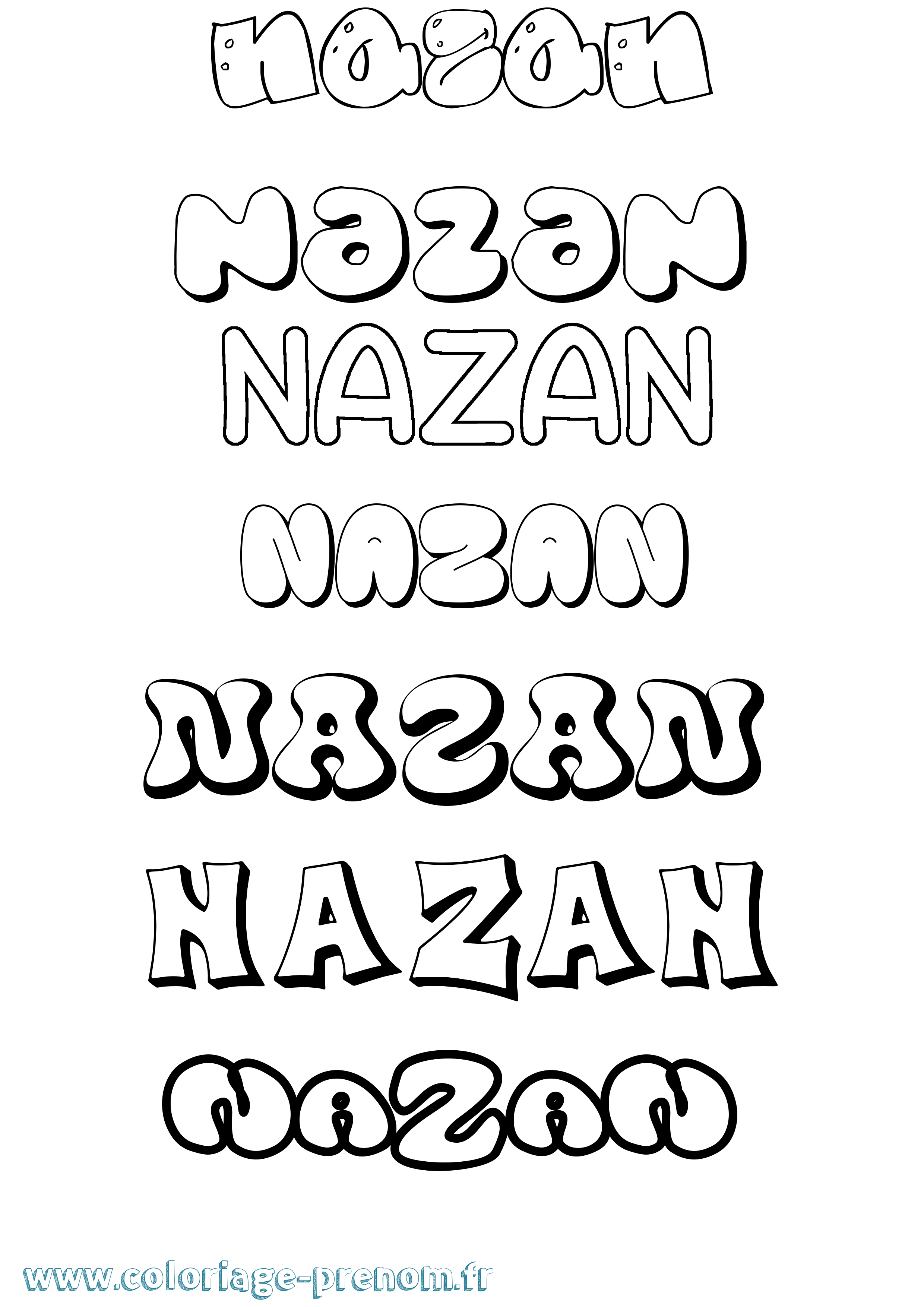 Coloriage Nazan Bubble Coloriage prénom Nazan Bubble
