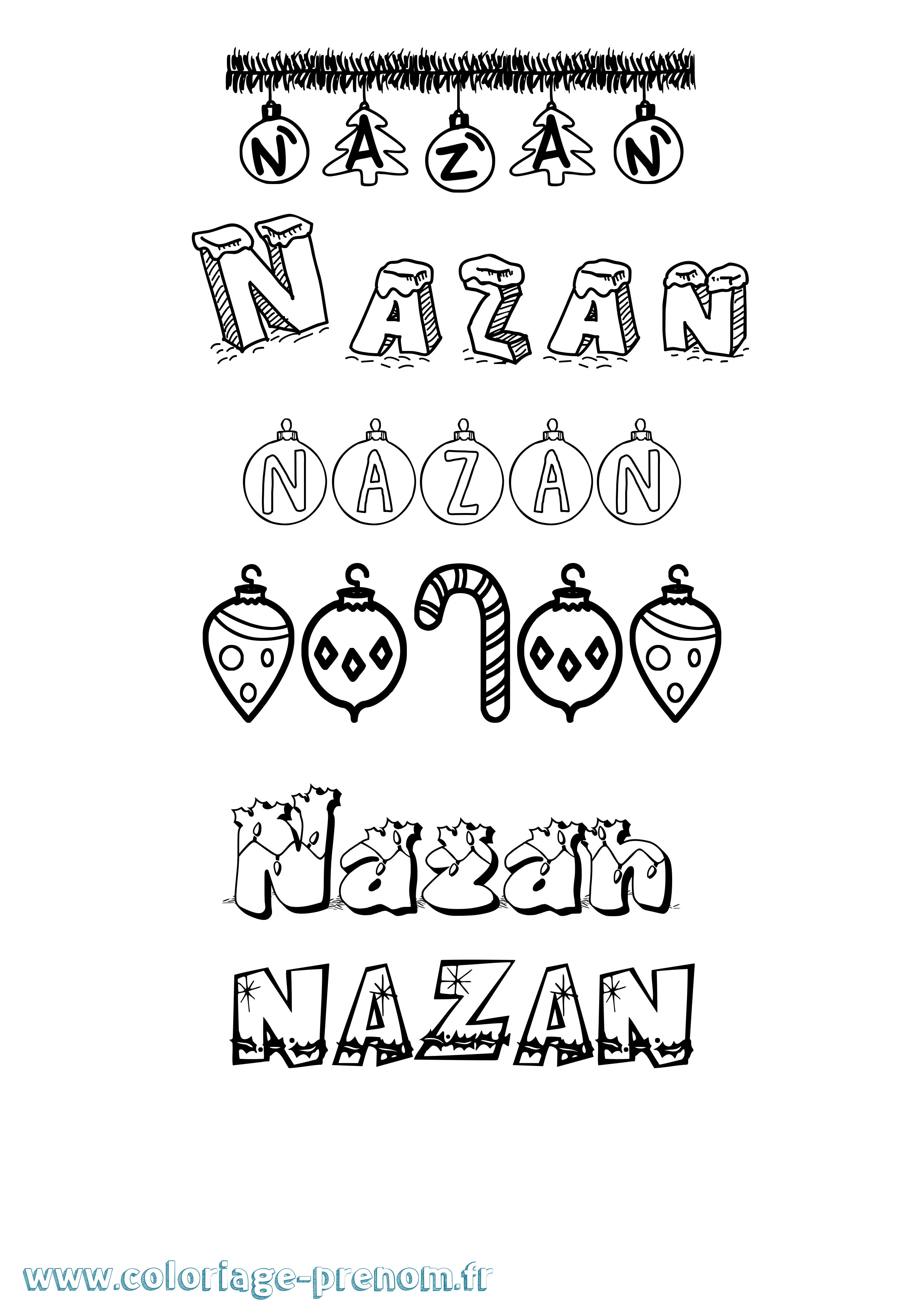 Coloriage Nazan Noël Coloriage prénom Nazan Noël