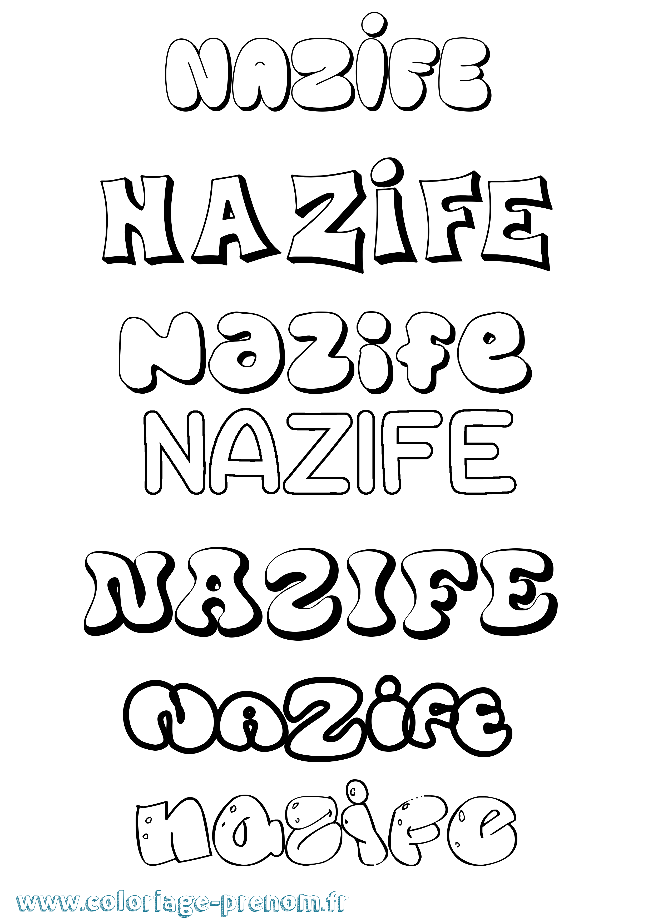 Coloriage Nazife Bubble Coloriage prénom Nazife Bubble
