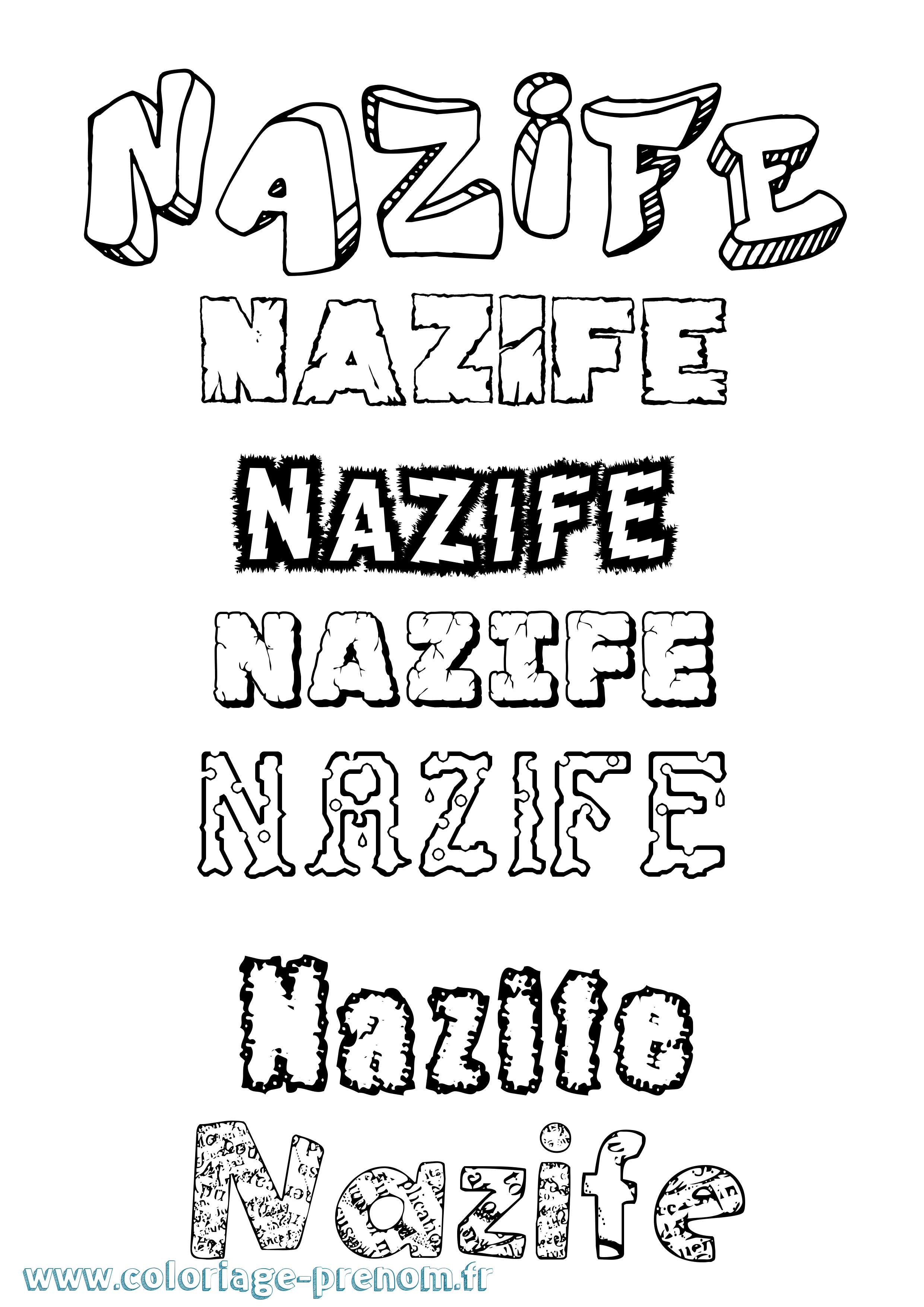 Coloriage Nazife Destructuré Coloriage prénom Nazife Destructuré