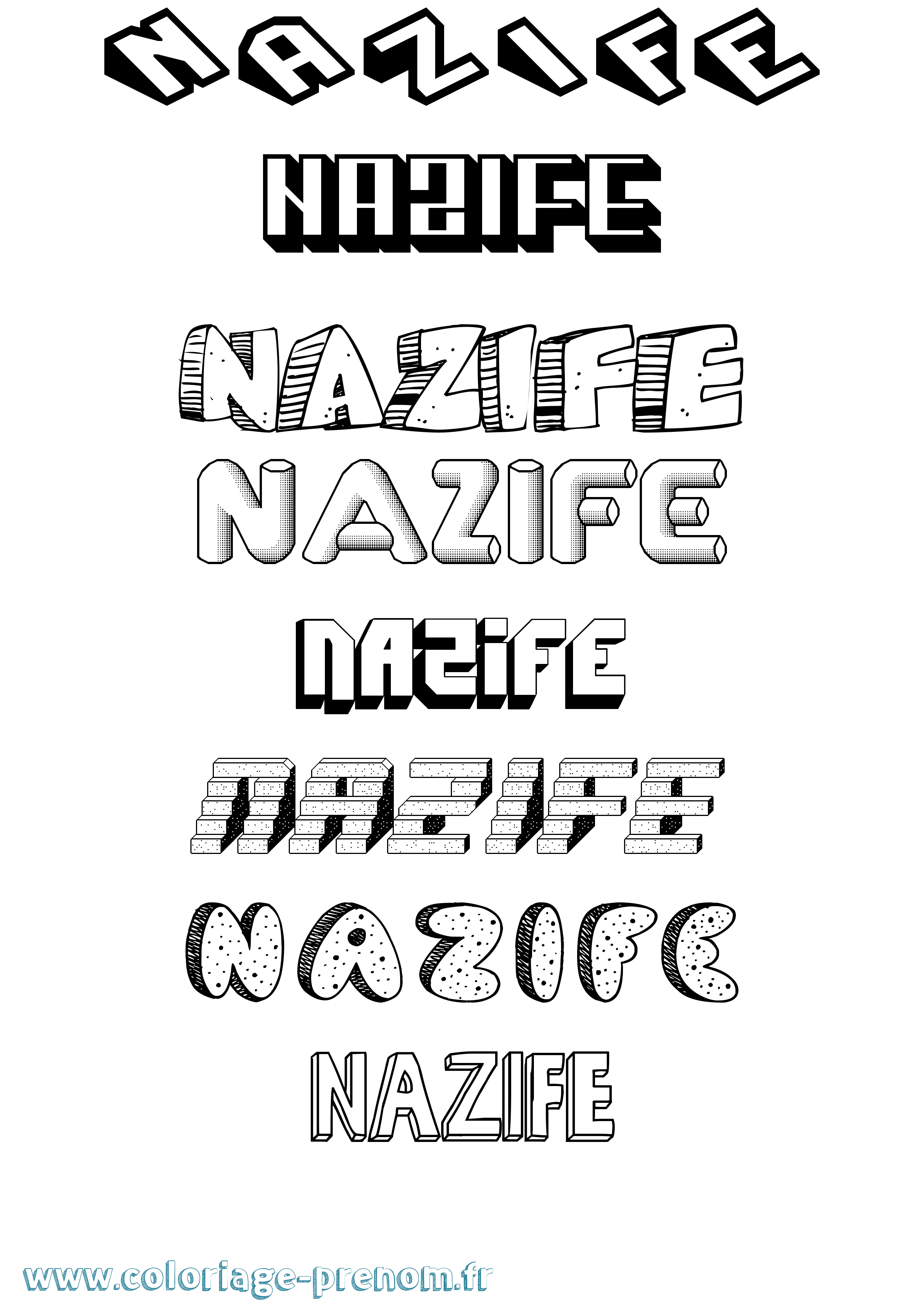 Coloriage Nazife Effet 3D Coloriage prénom Nazife Effet 3D