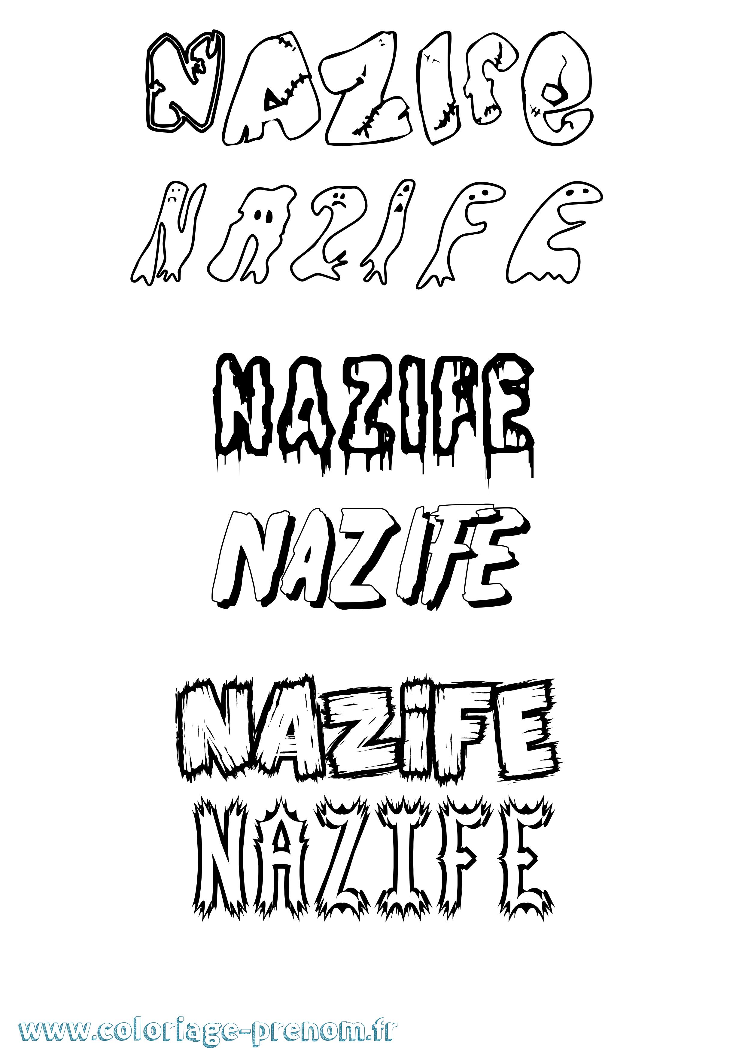 Coloriage Nazife Frisson Coloriage prénom Nazife Frisson