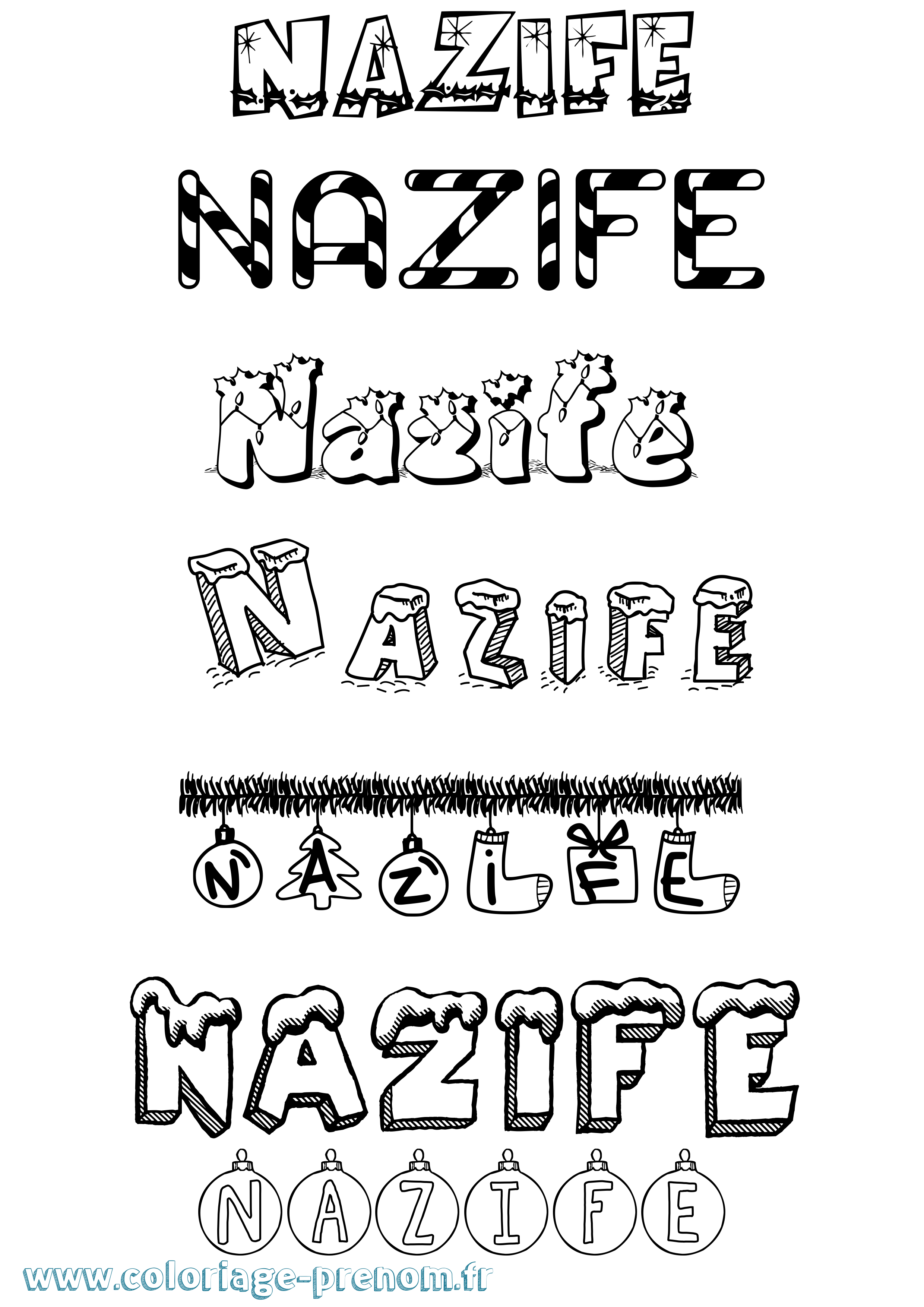 Coloriage Nazife Noël Coloriage prénom Nazife Noël