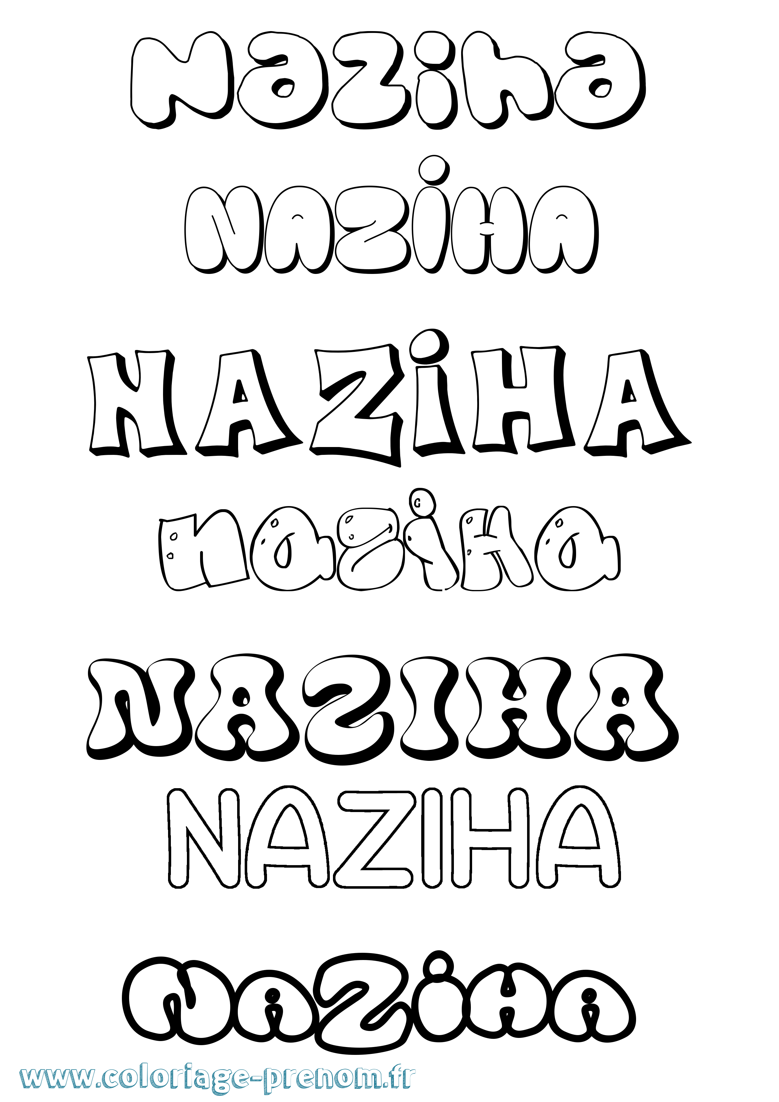 Coloriage Naziha Bubble Coloriage prénom Naziha Bubble