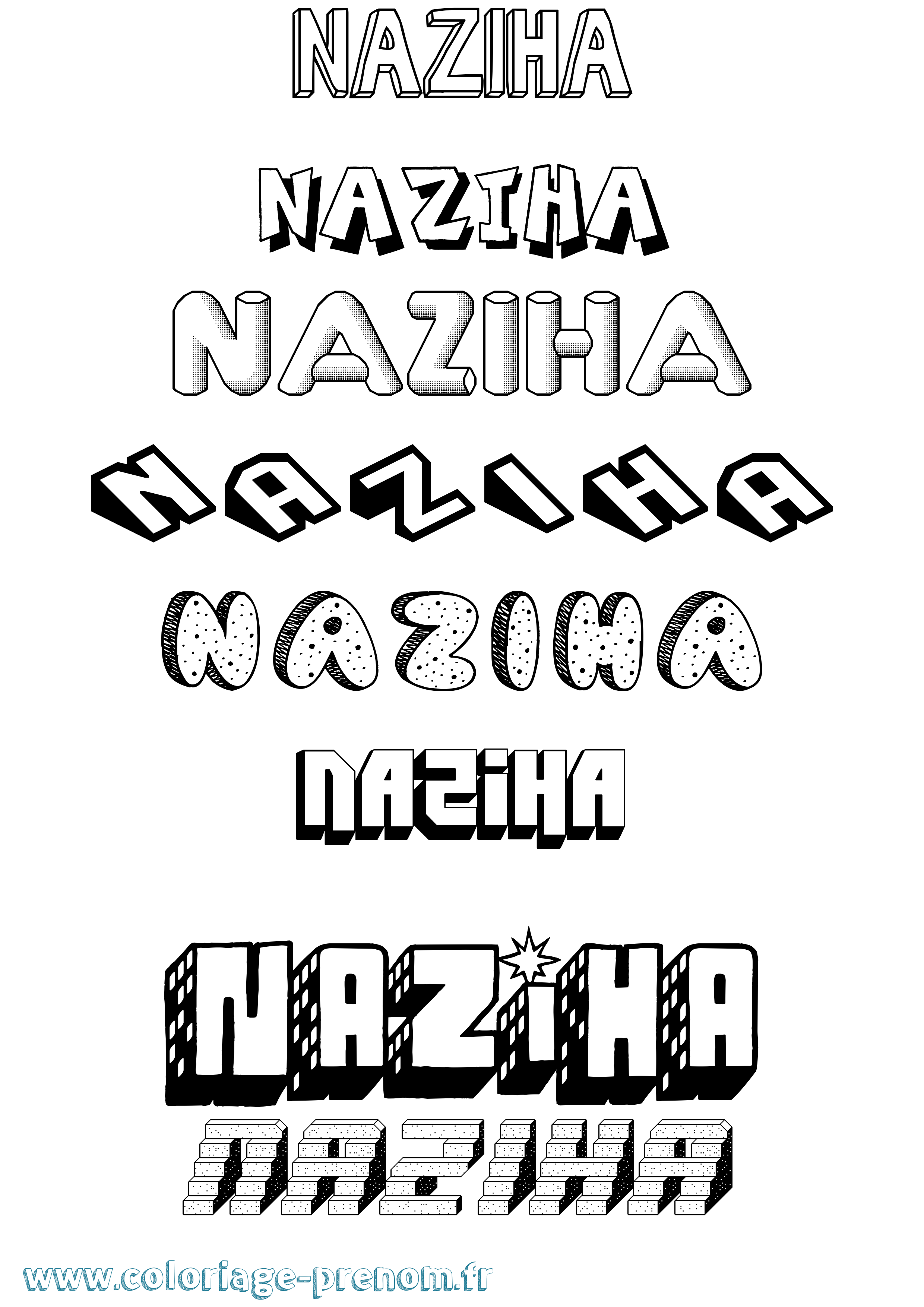 Coloriage Naziha Effet 3D Coloriage prénom Naziha Effet 3D