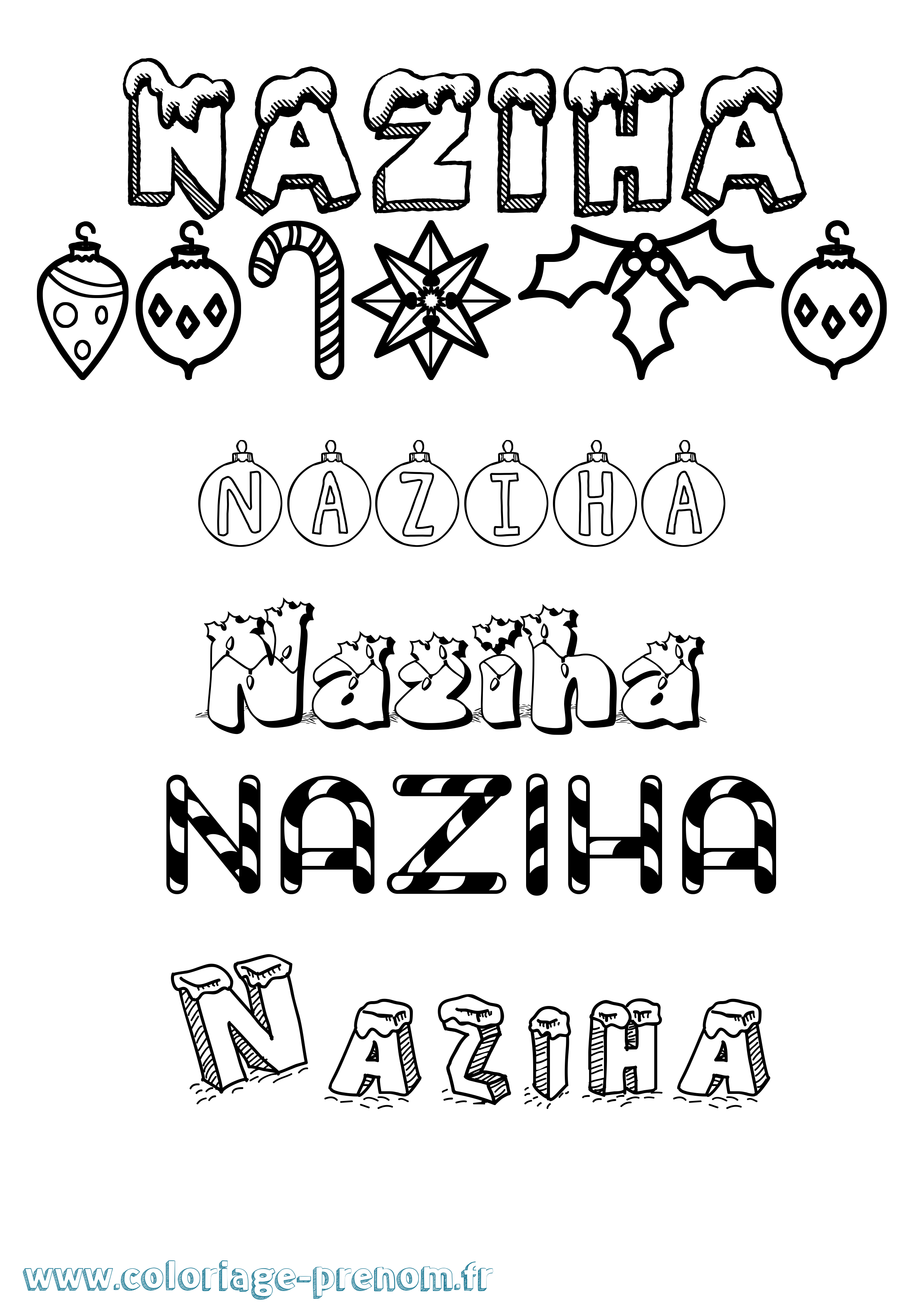 Coloriage Naziha Noël Coloriage prénom Naziha Noël