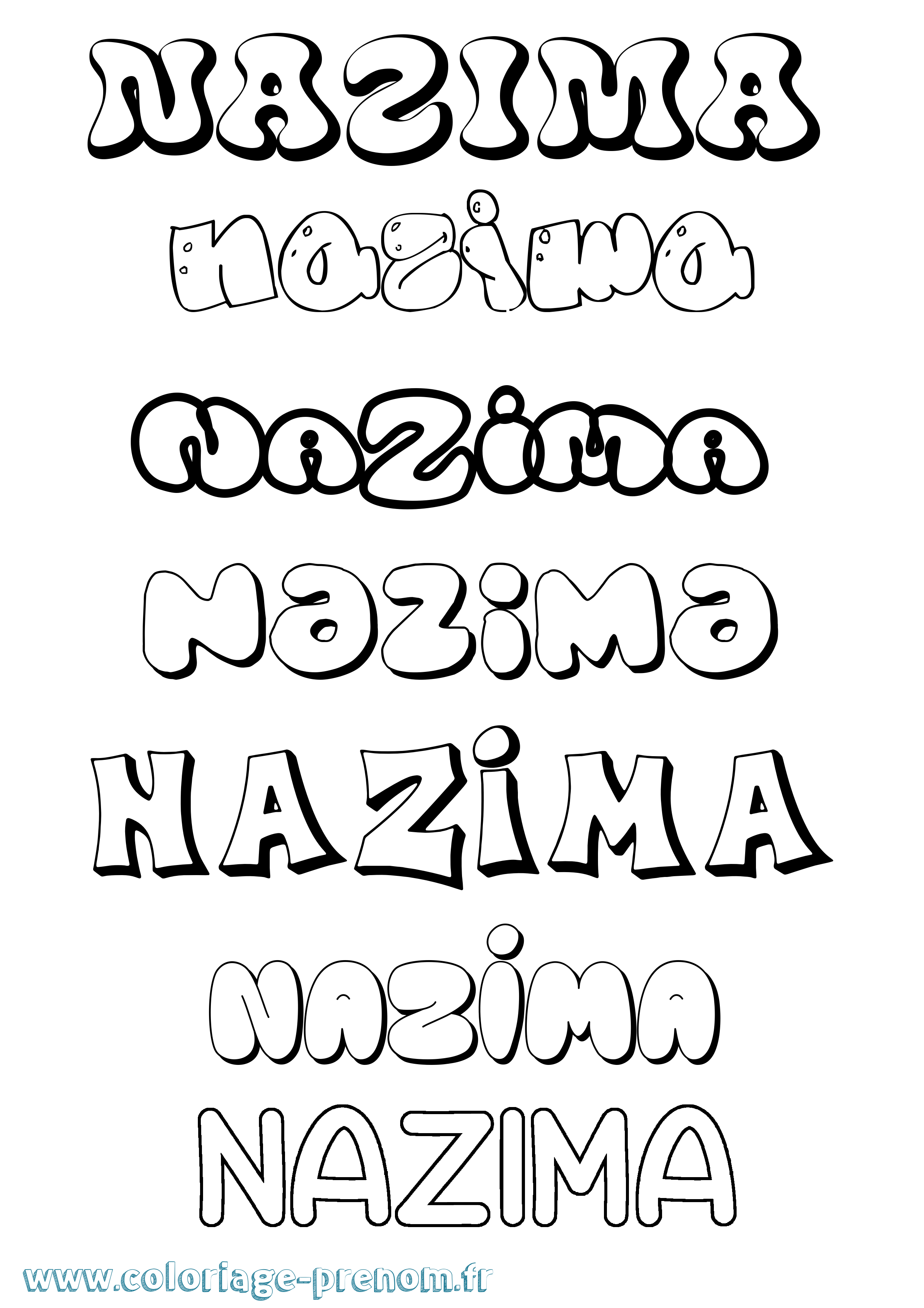 Coloriage Nazima Bubble Coloriage prénom Nazima Bubble