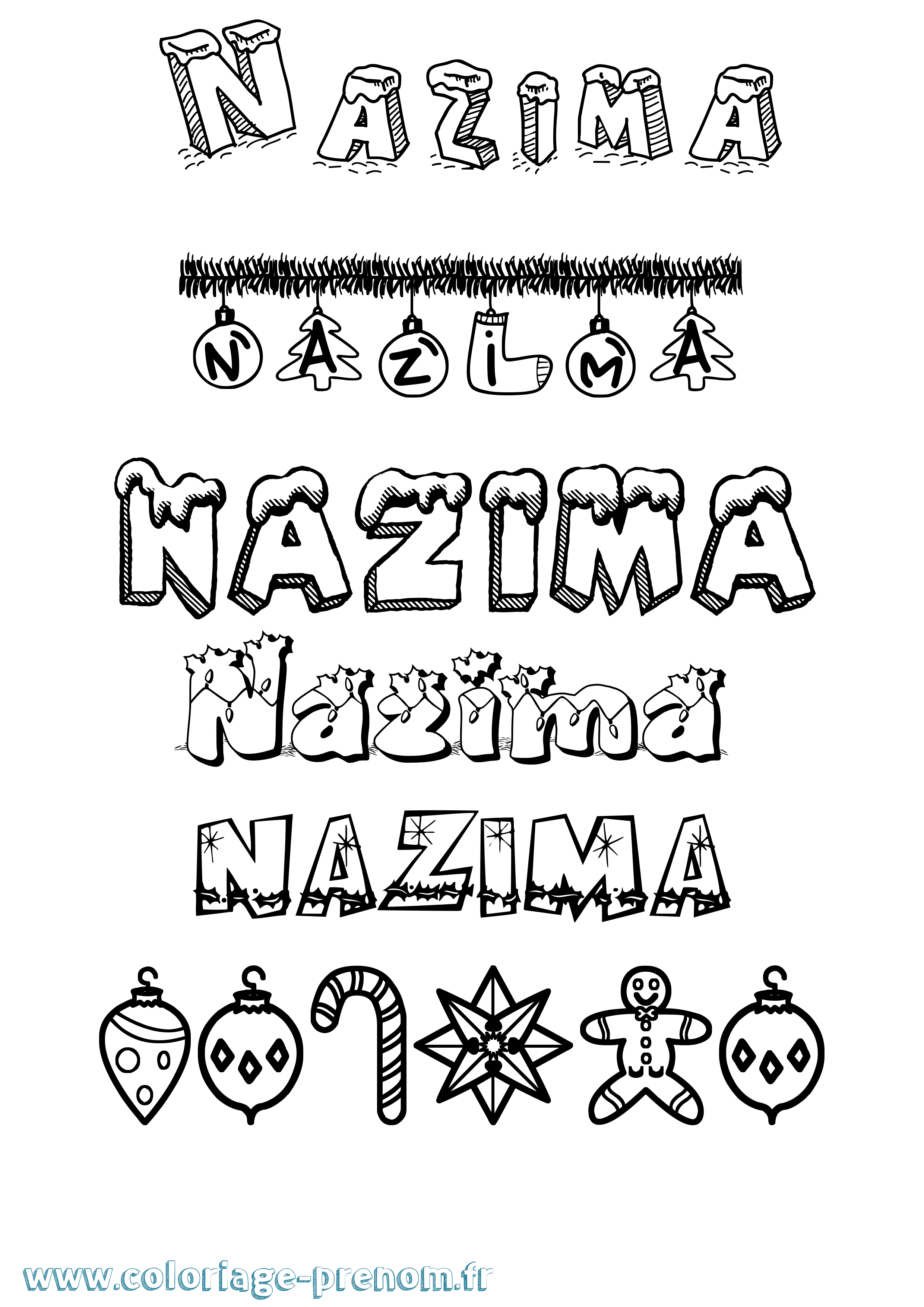 Coloriage Nazima Noël Coloriage prénom Nazima Noël