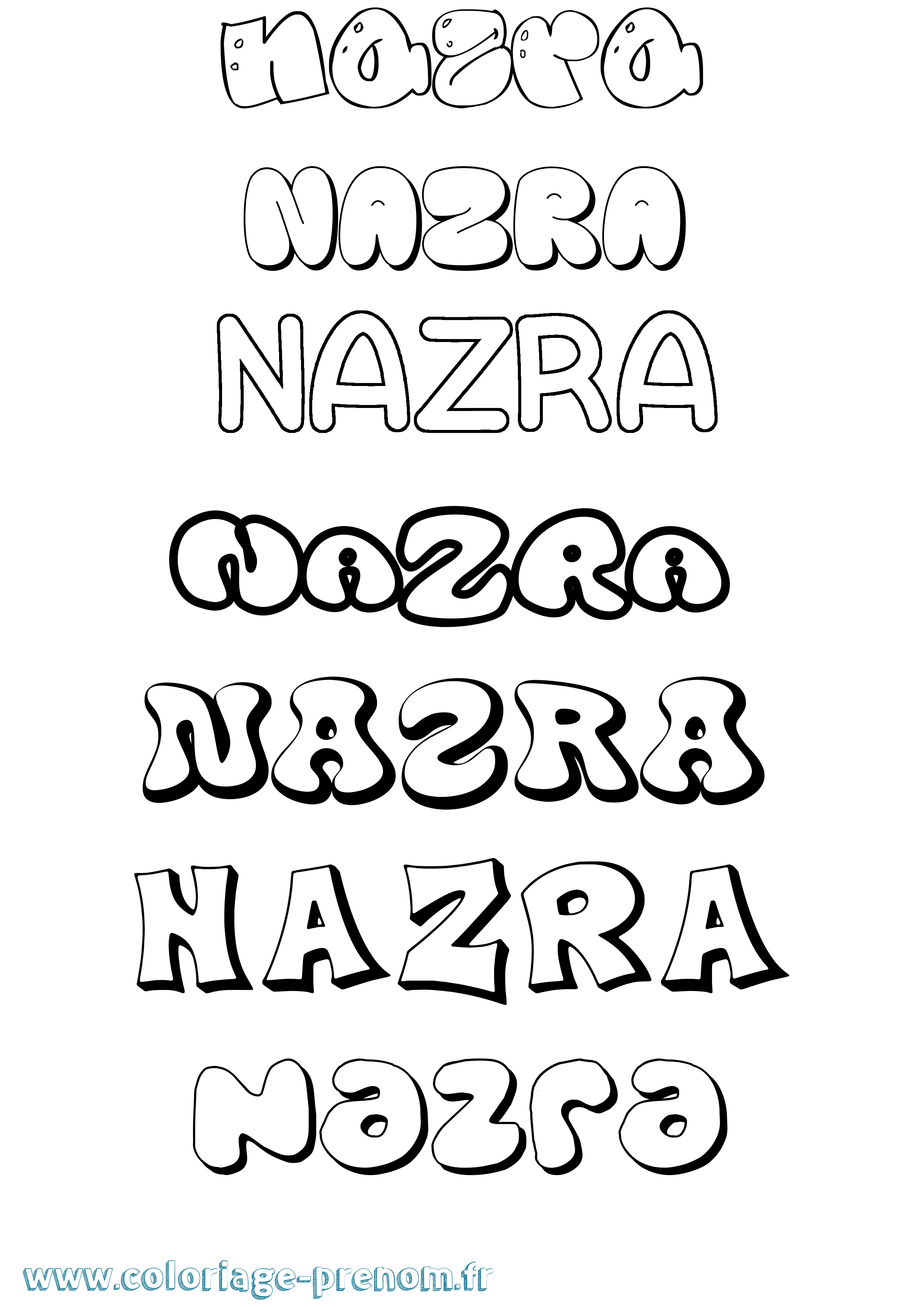 Coloriage Nazra Bubble Coloriage prénom Nazra Bubble