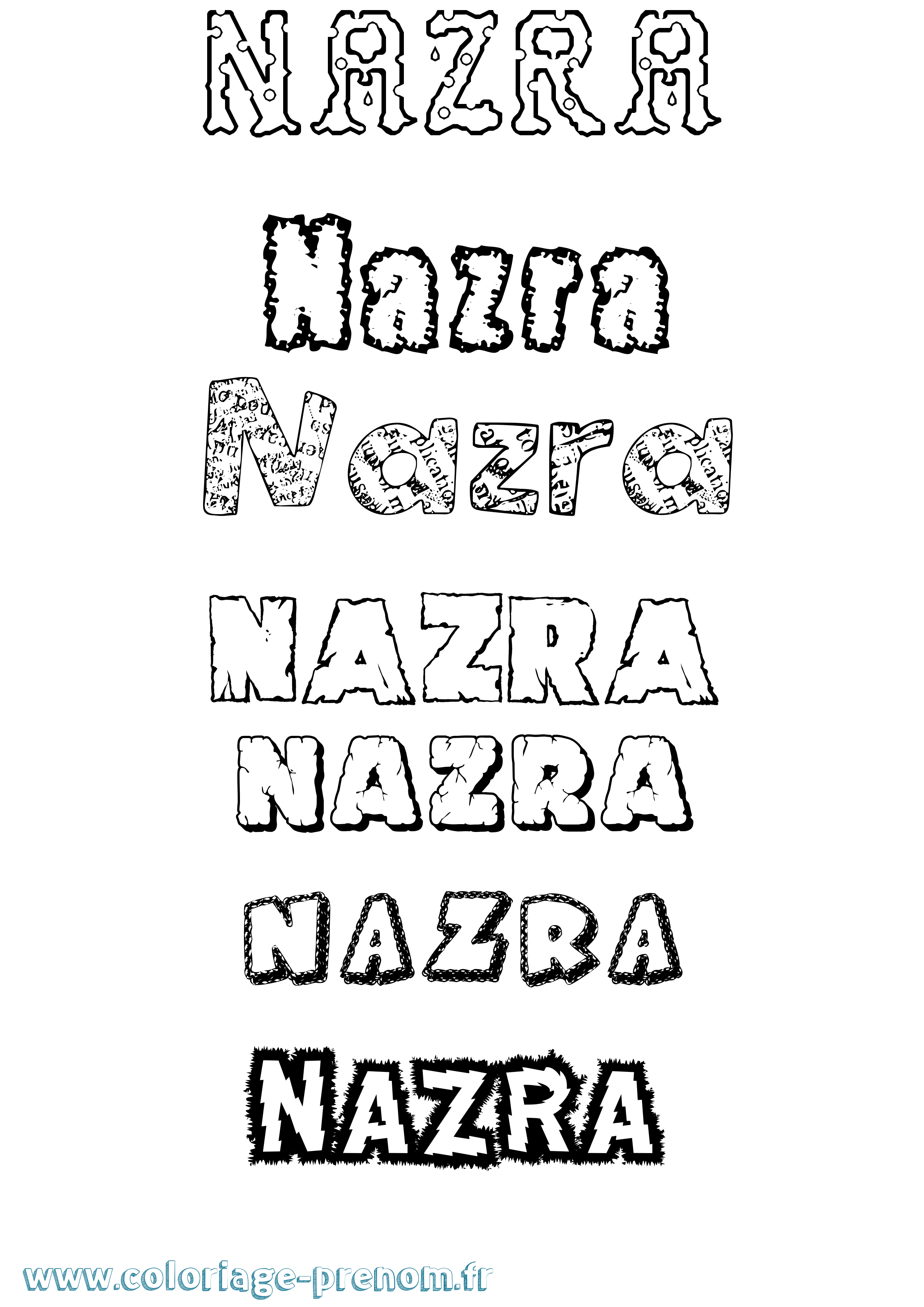 Coloriage Nazra Destructuré Coloriage prénom Nazra Destructuré