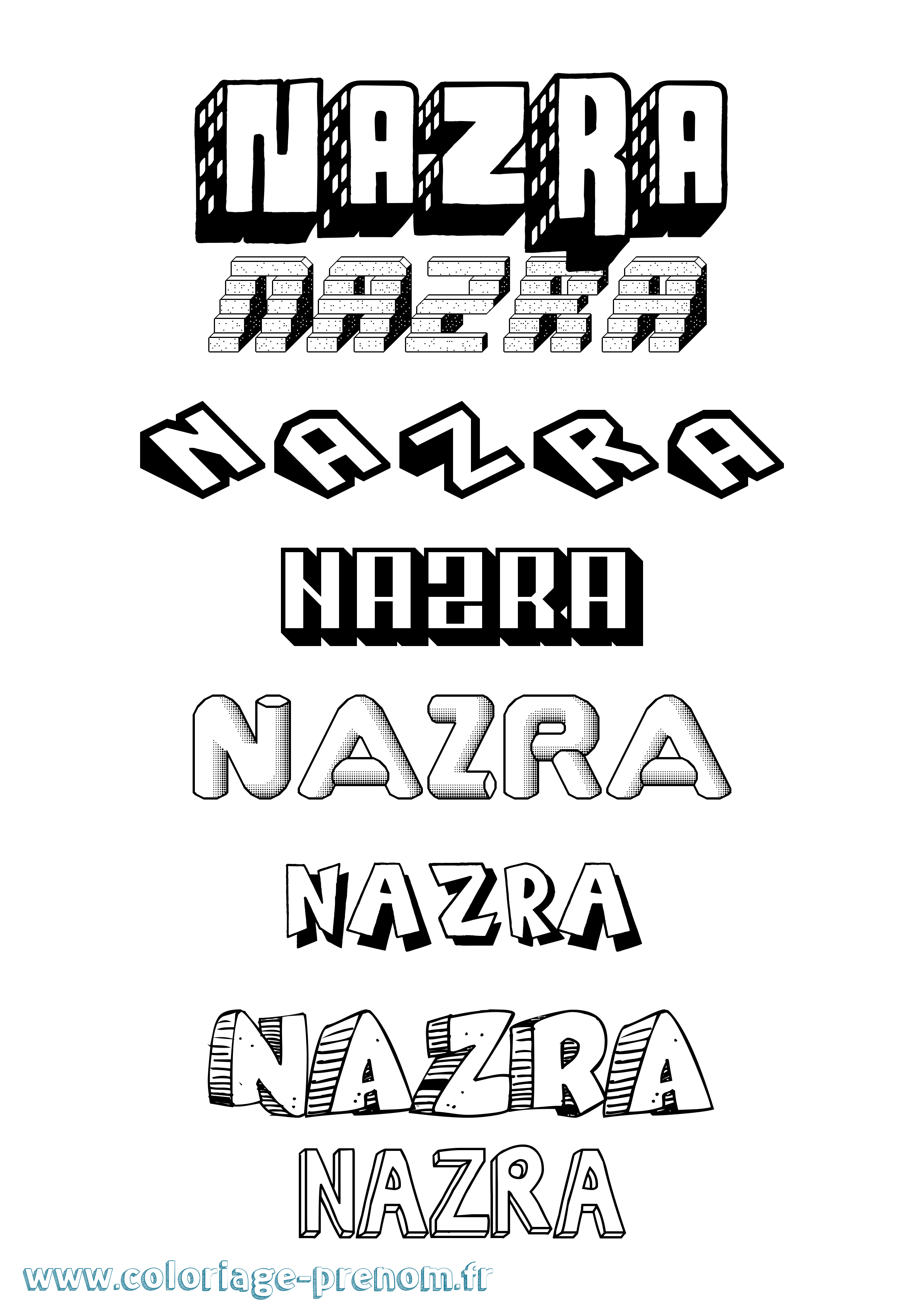 Coloriage Nazra Effet 3D Coloriage prénom Nazra Effet 3D