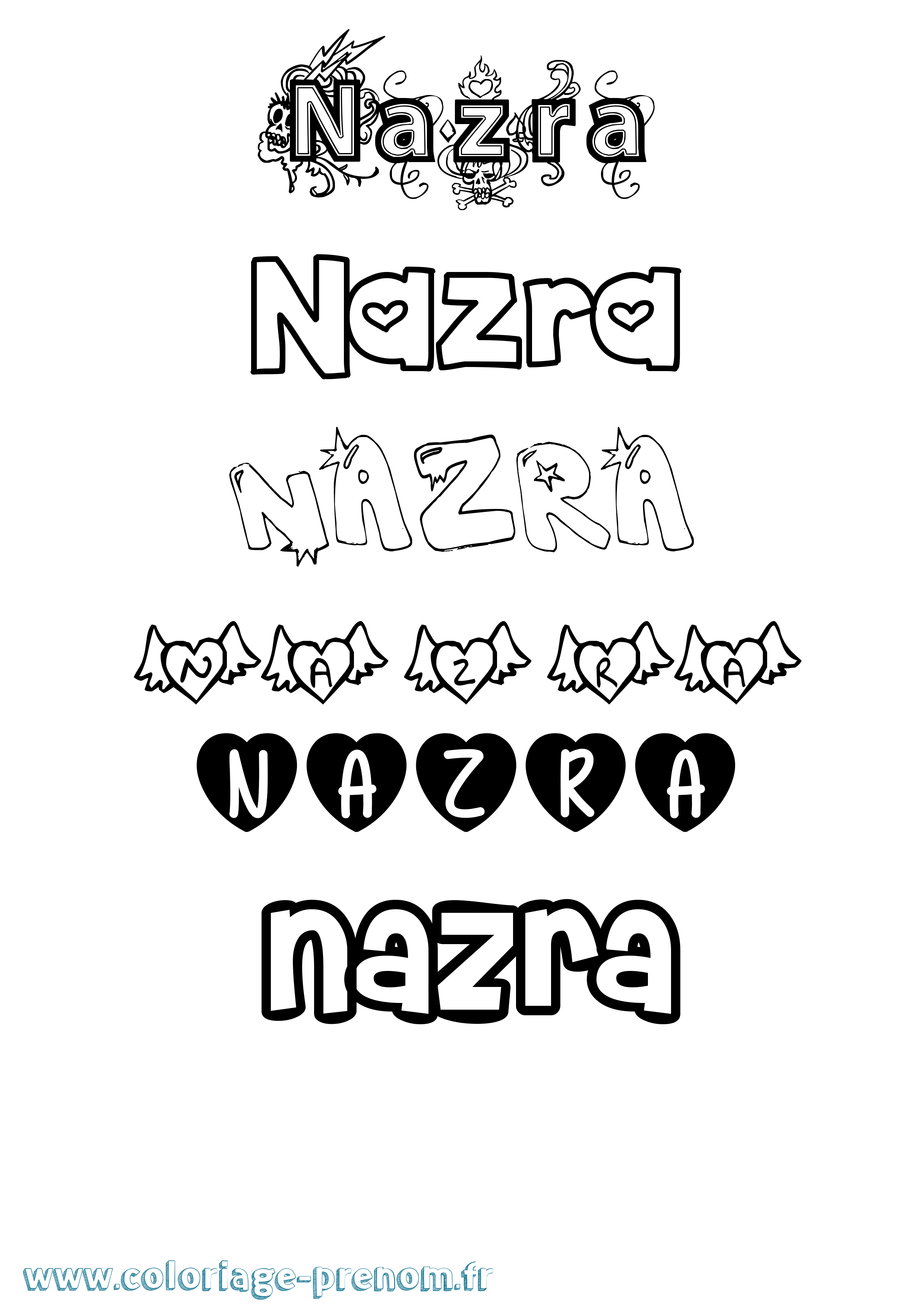 Coloriage Nazra Girly Coloriage prénom Nazra Girly