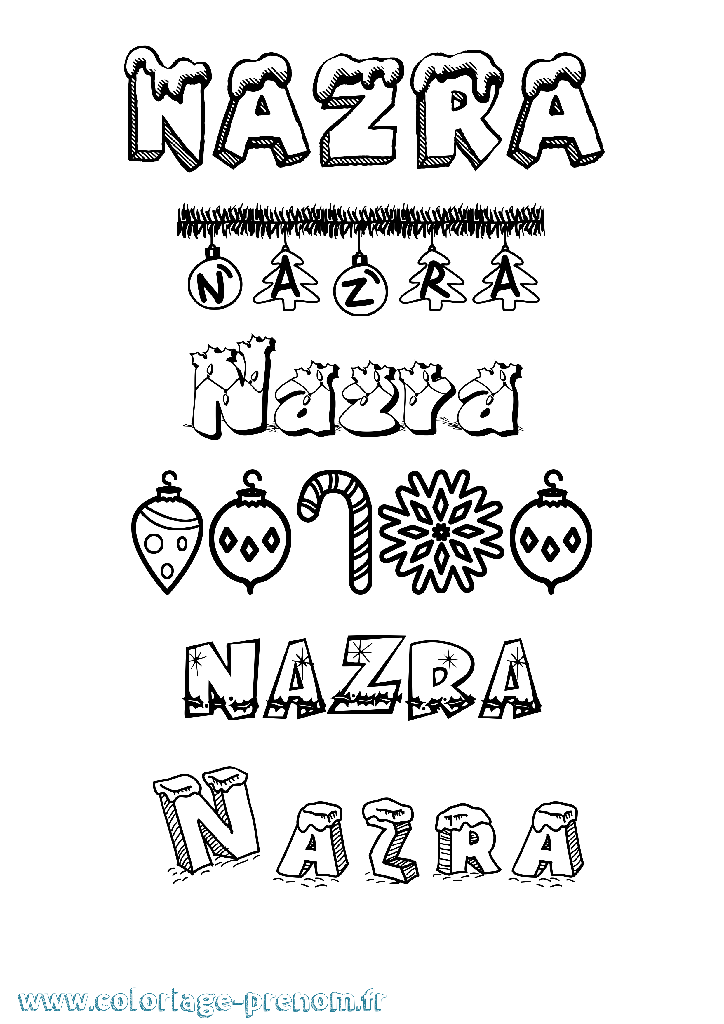 Coloriage Nazra Noël Coloriage prénom Nazra Noël
