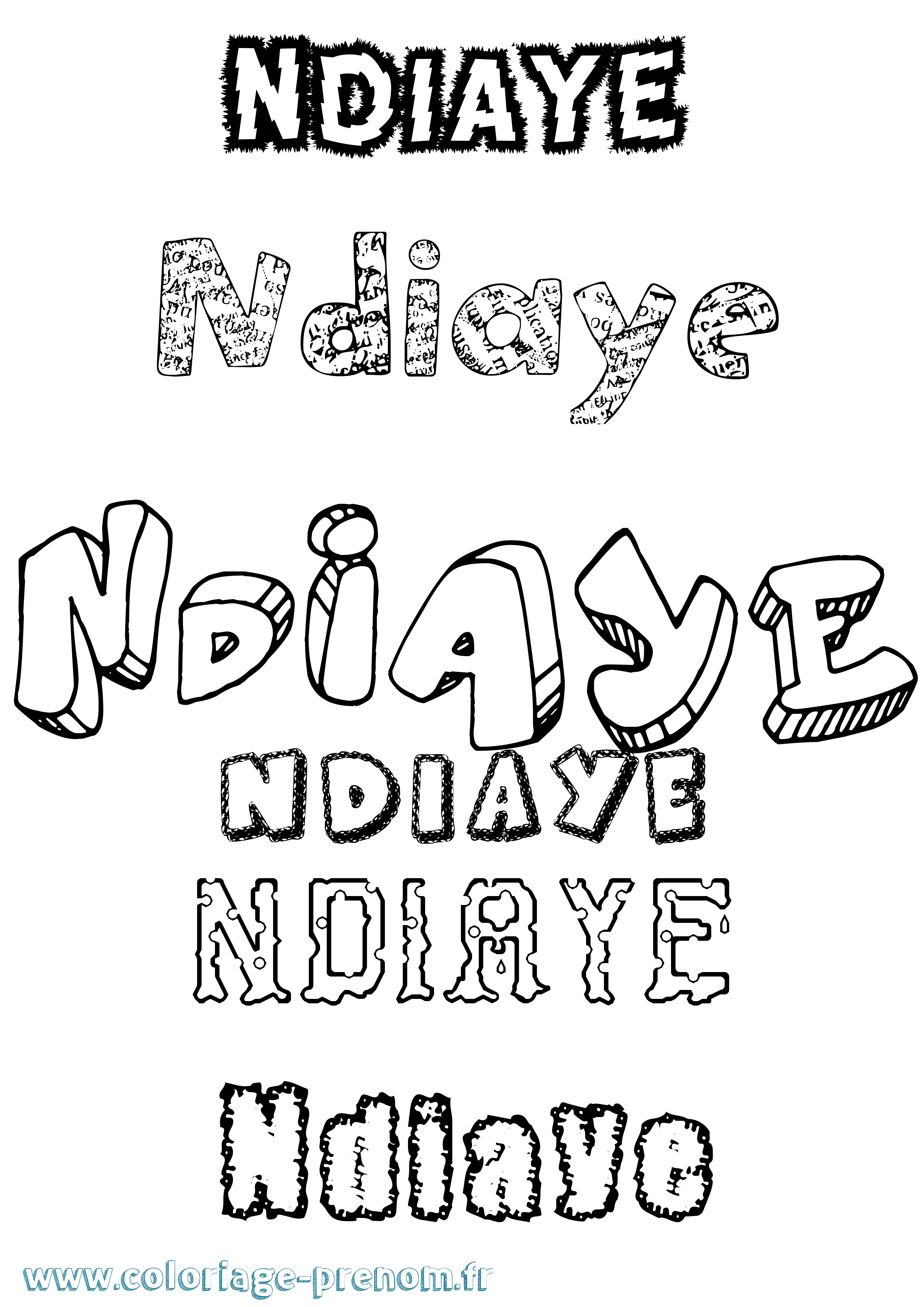 Coloriage Ndiaye Destructuré Coloriage prénom Ndiaye Destructuré