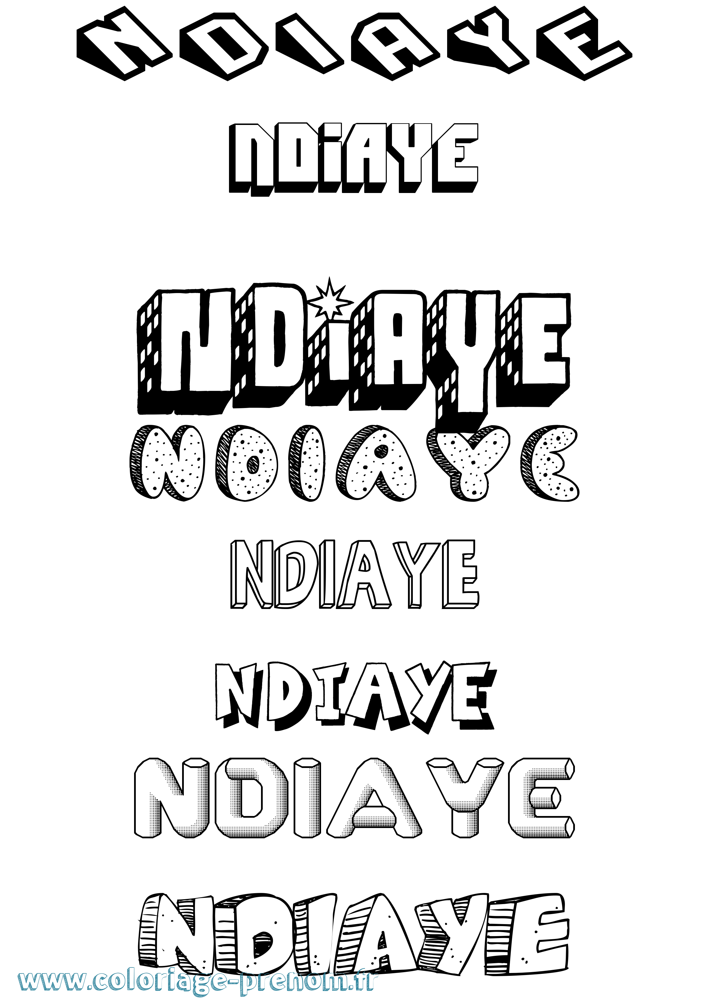 Coloriage Ndiaye Effet 3D Coloriage prénom Ndiaye Effet 3D