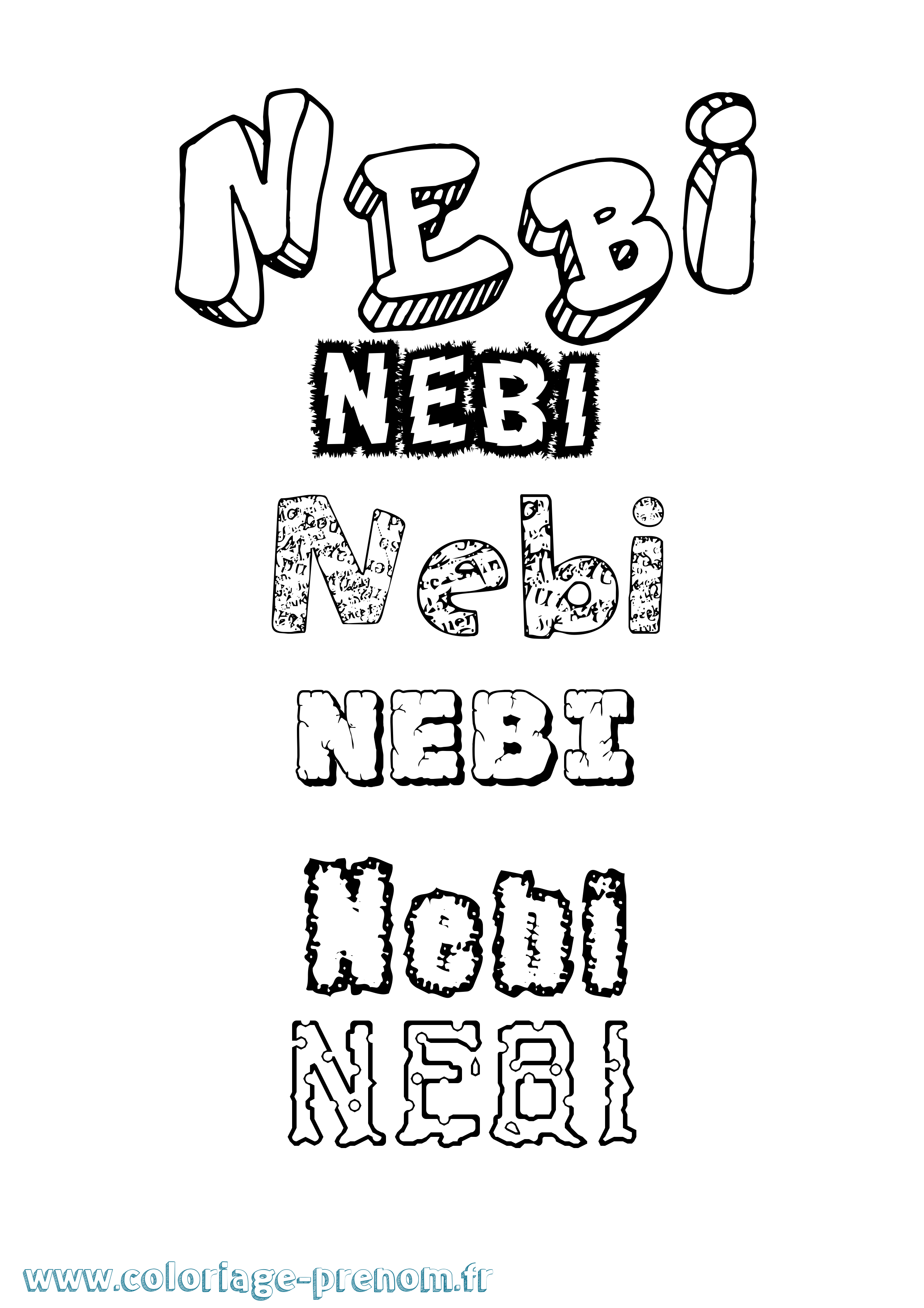 Coloriage Nebi Destructuré Coloriage prénom Nebi Destructuré