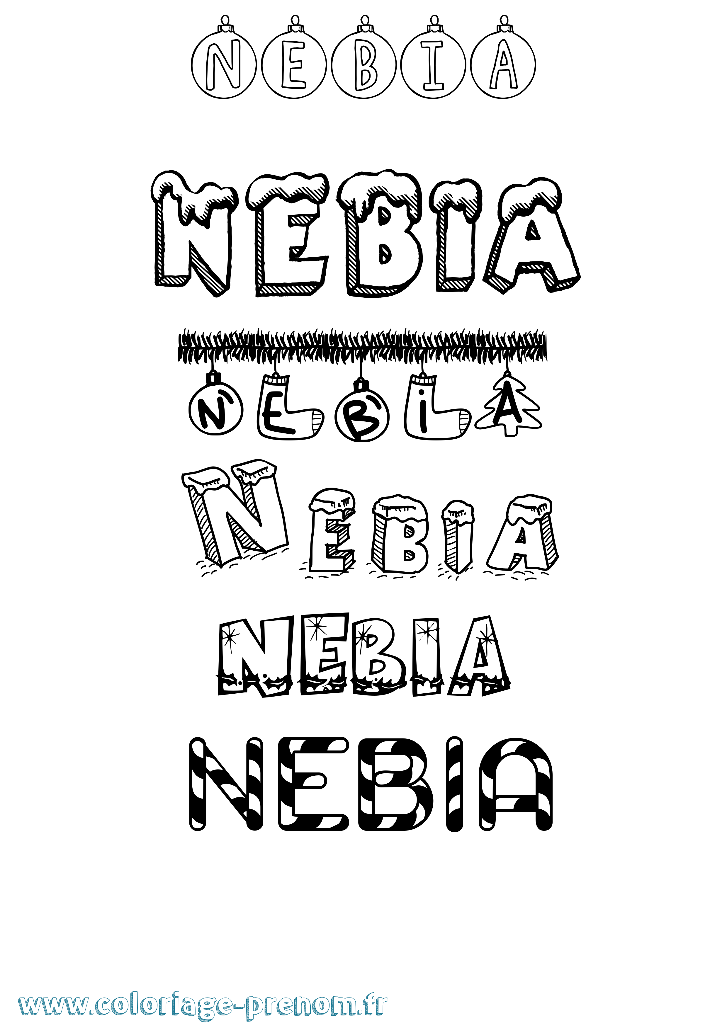Coloriage Nebia Noël Coloriage prénom Nebia Noël