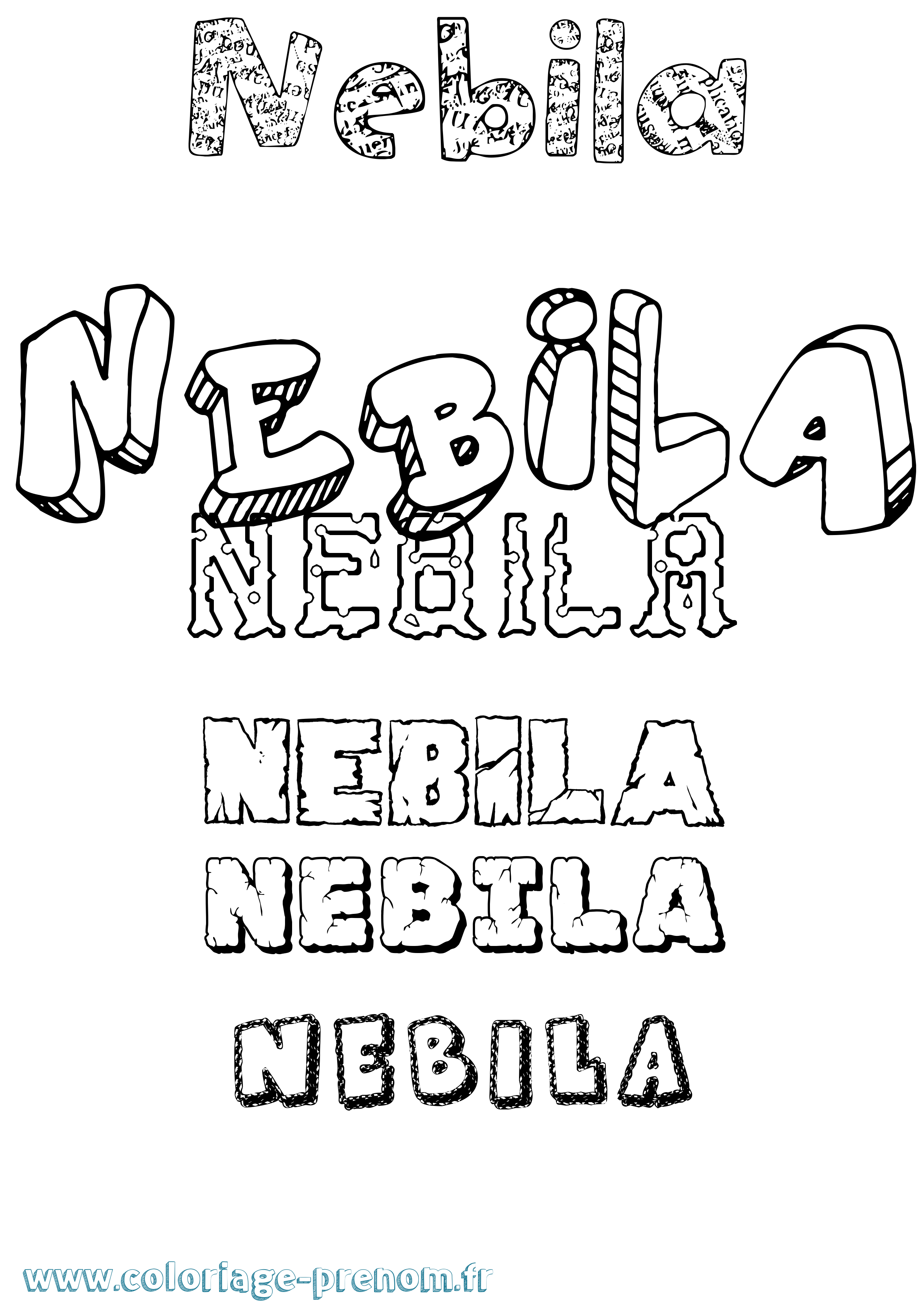 Coloriage Nebila Destructuré Coloriage prénom Nebila Destructuré