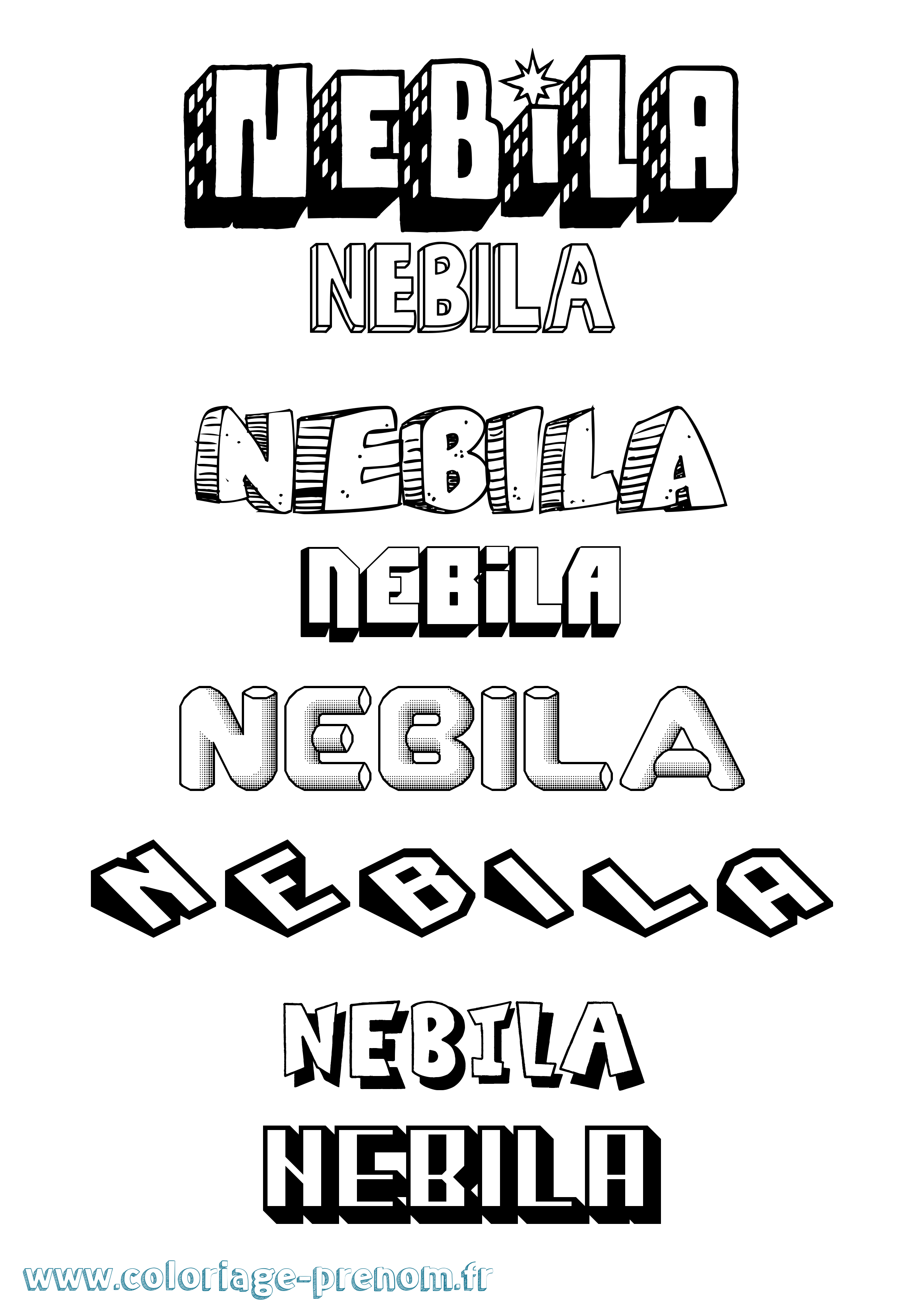Coloriage Nebila Effet 3D Coloriage prénom Nebila Effet 3D