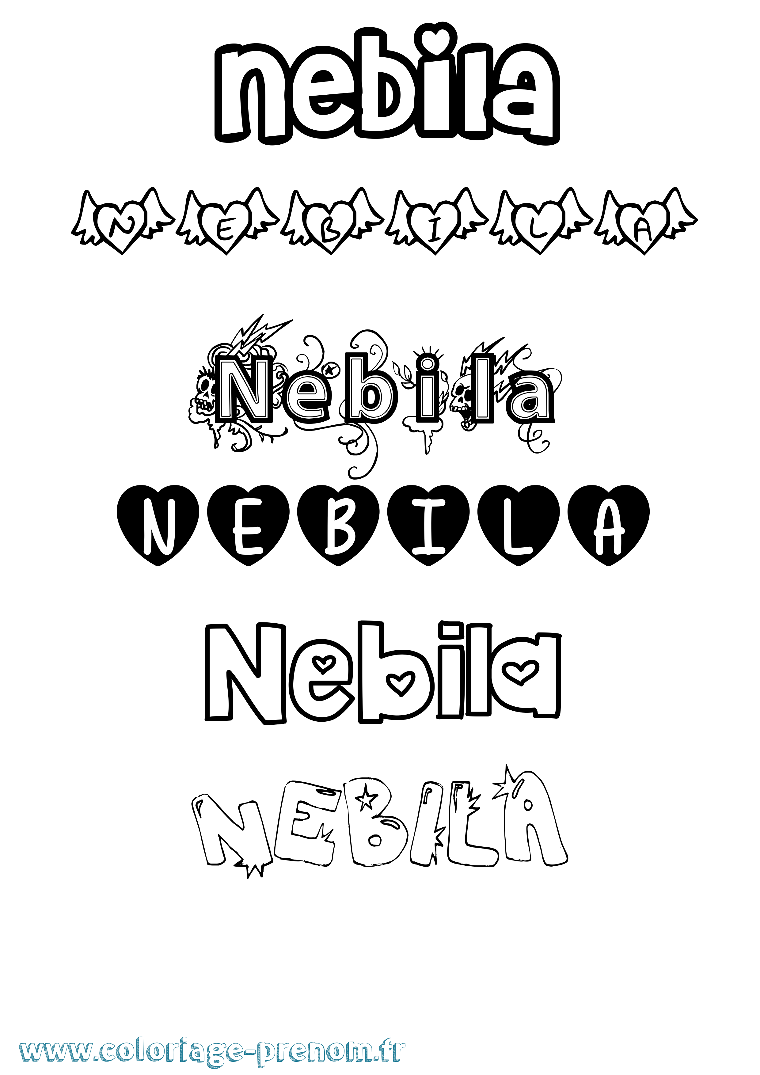 Coloriage Nebila Girly Coloriage prénom Nebila Girly