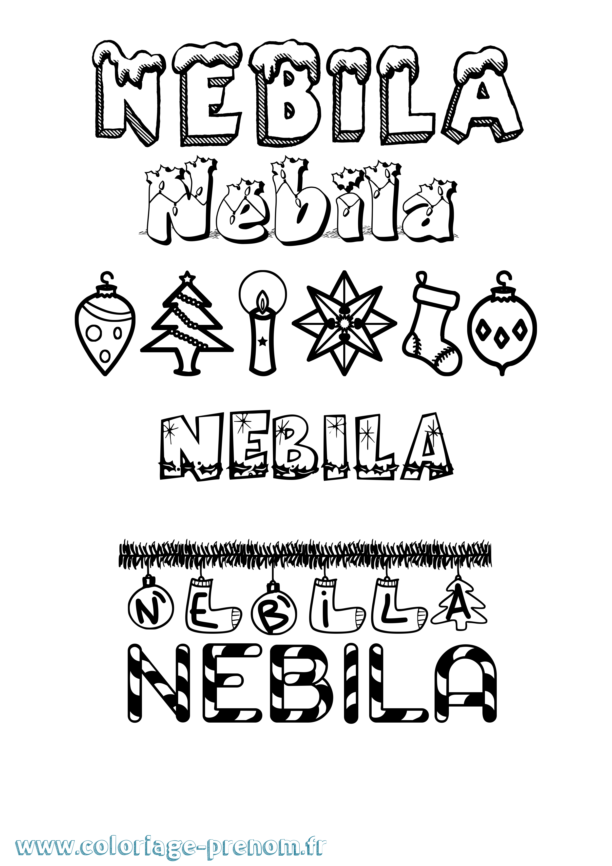 Coloriage Nebila Noël Coloriage prénom Nebila Noël
