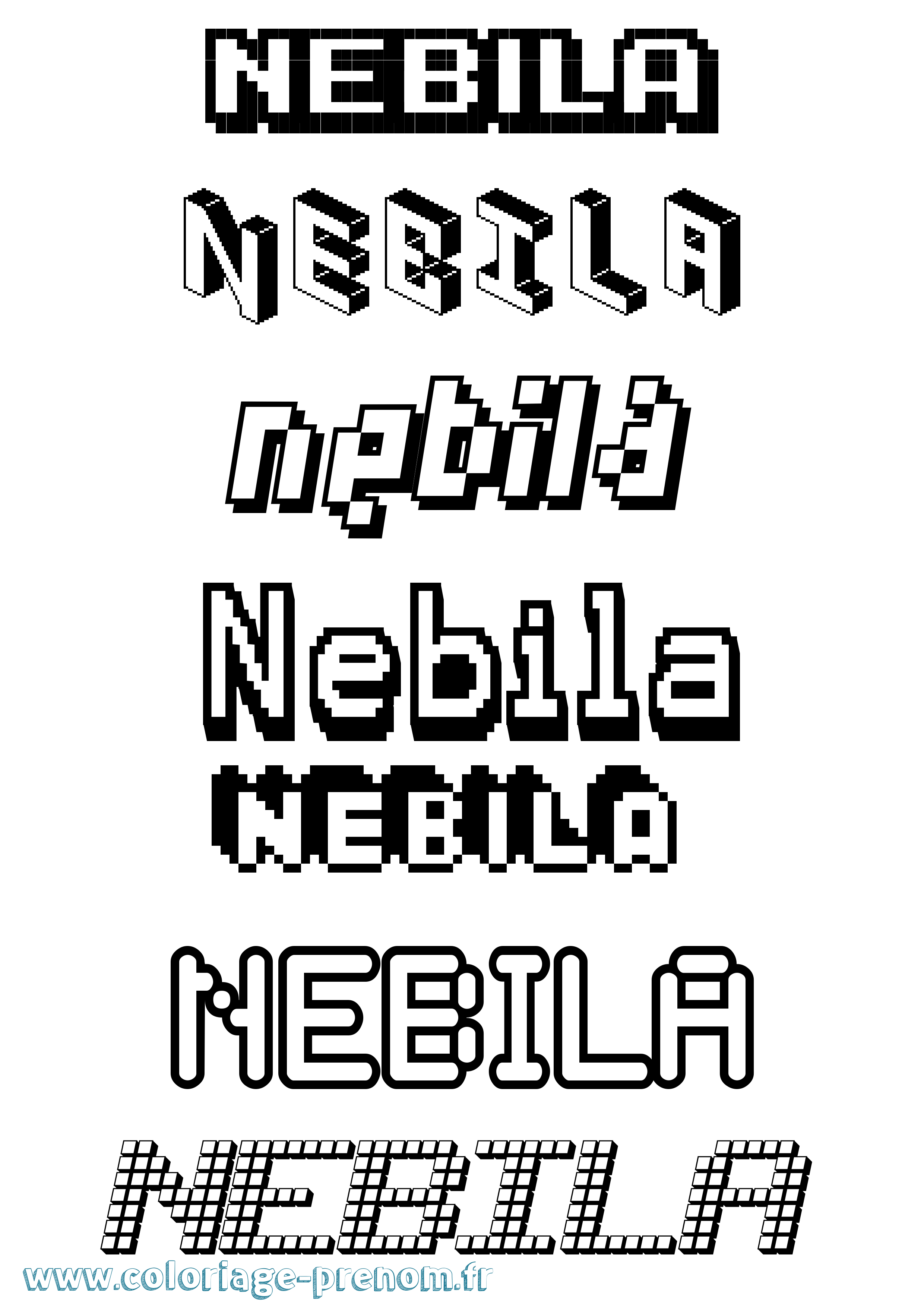 Coloriage Nebila Pixel Coloriage prénom Nebila Pixel