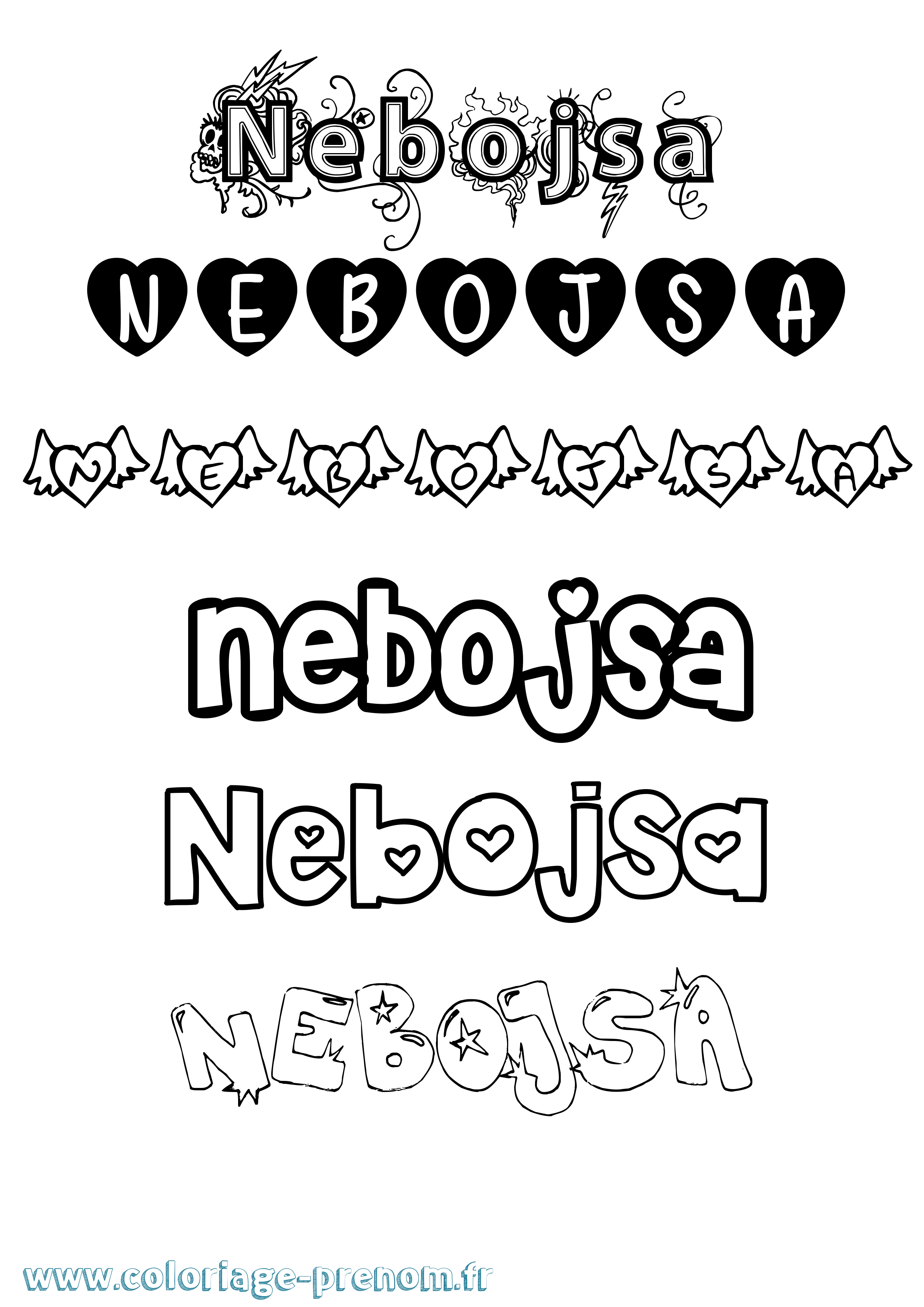 Coloriage Nebojsa Girly Coloriage prénom Nebojsa Girly