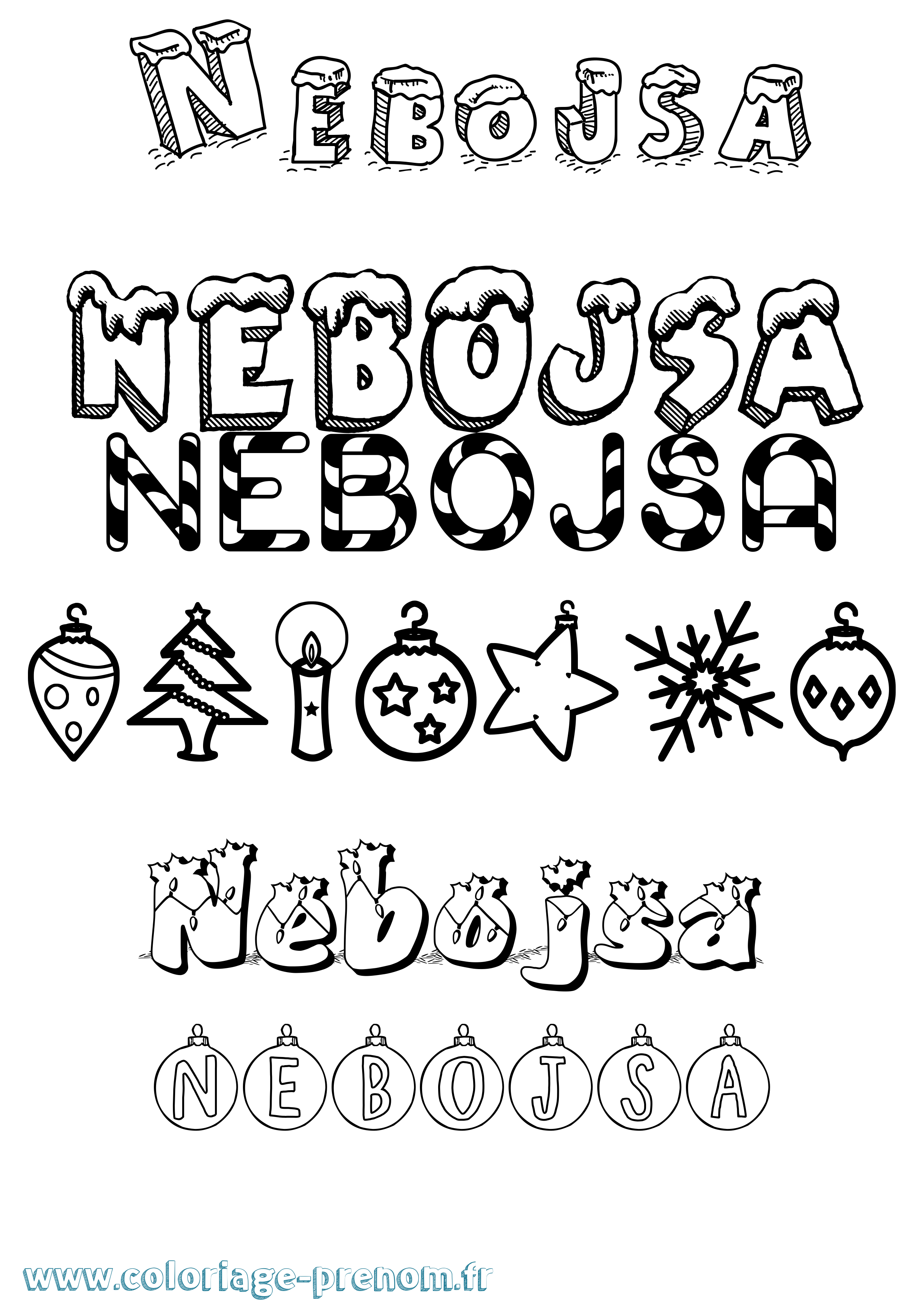 Coloriage Nebojsa Noël Coloriage prénom Nebojsa Noël