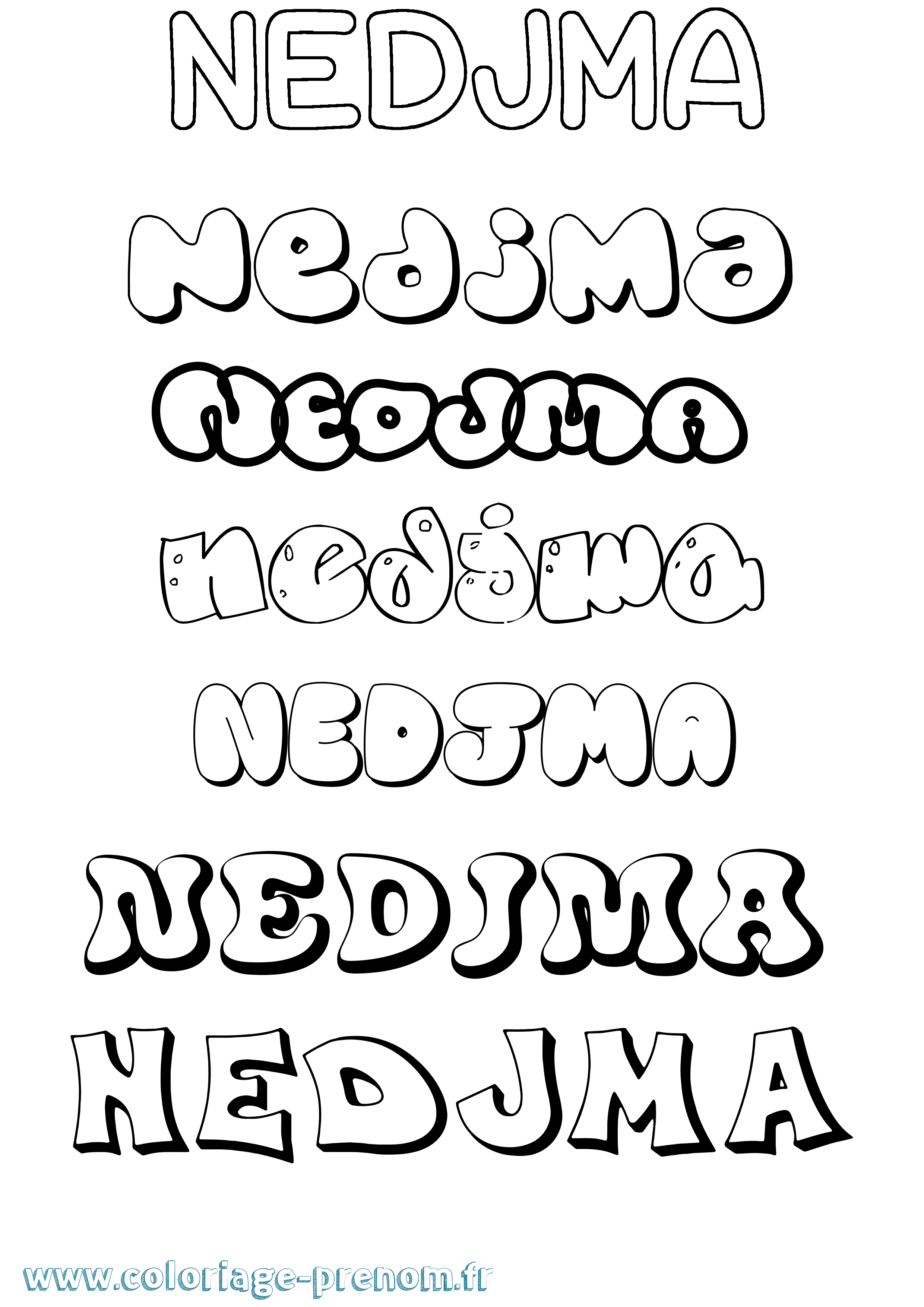Coloriage Nedjma Bubble Coloriage prénom Nedjma Bubble