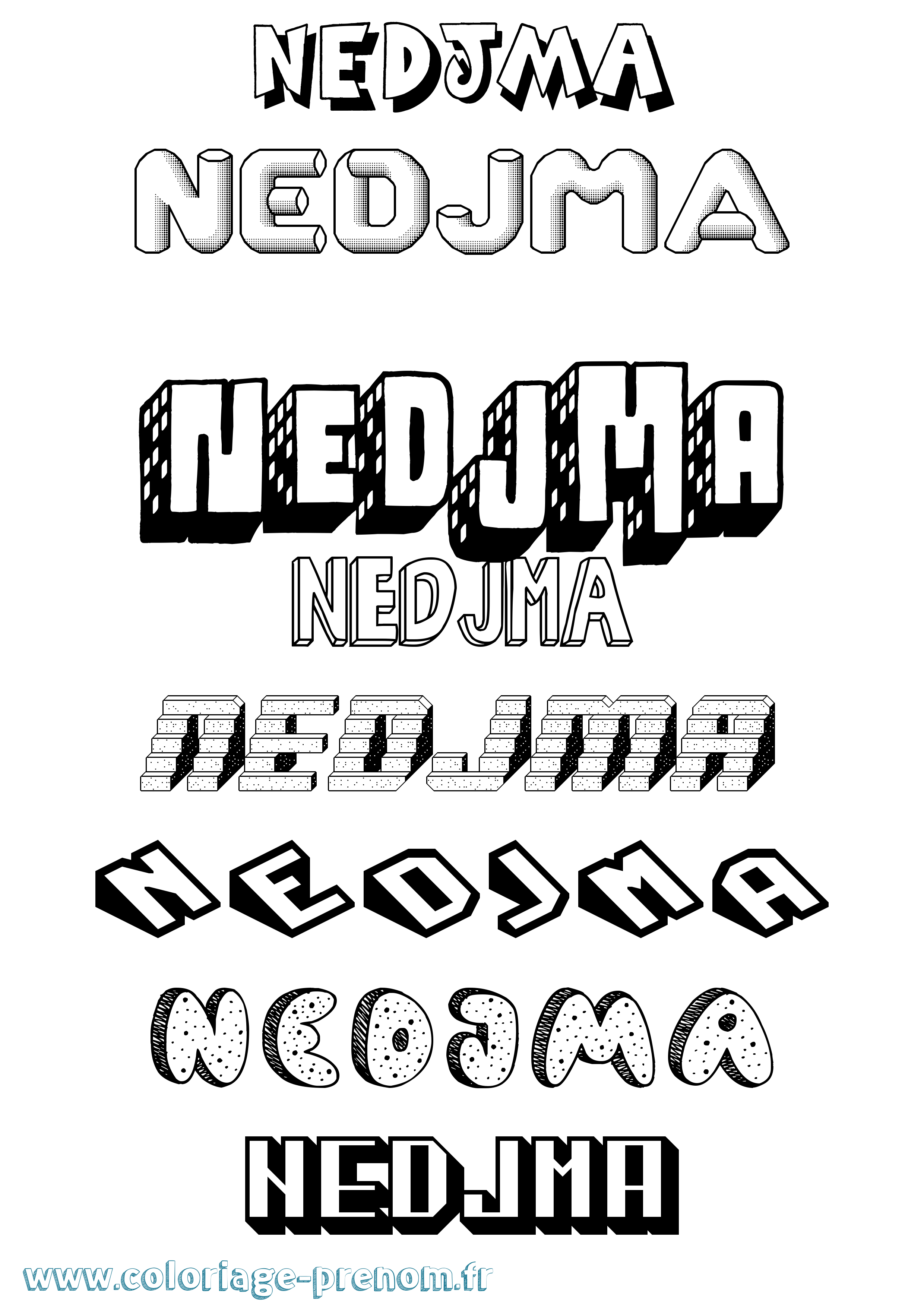 Coloriage Nedjma Effet 3D Coloriage prénom Nedjma Effet 3D