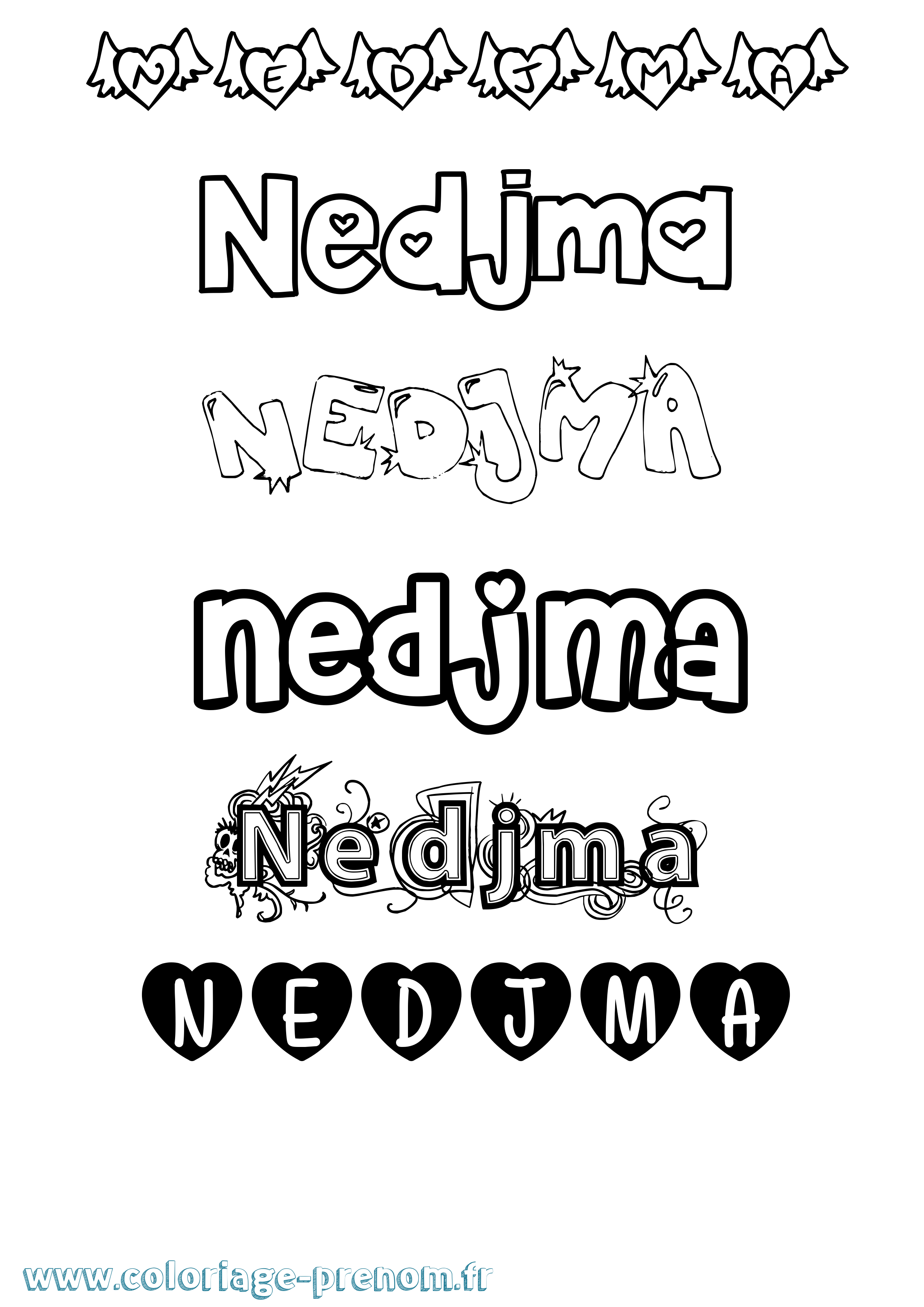 Coloriage Nedjma Girly Coloriage prénom Nedjma Girly