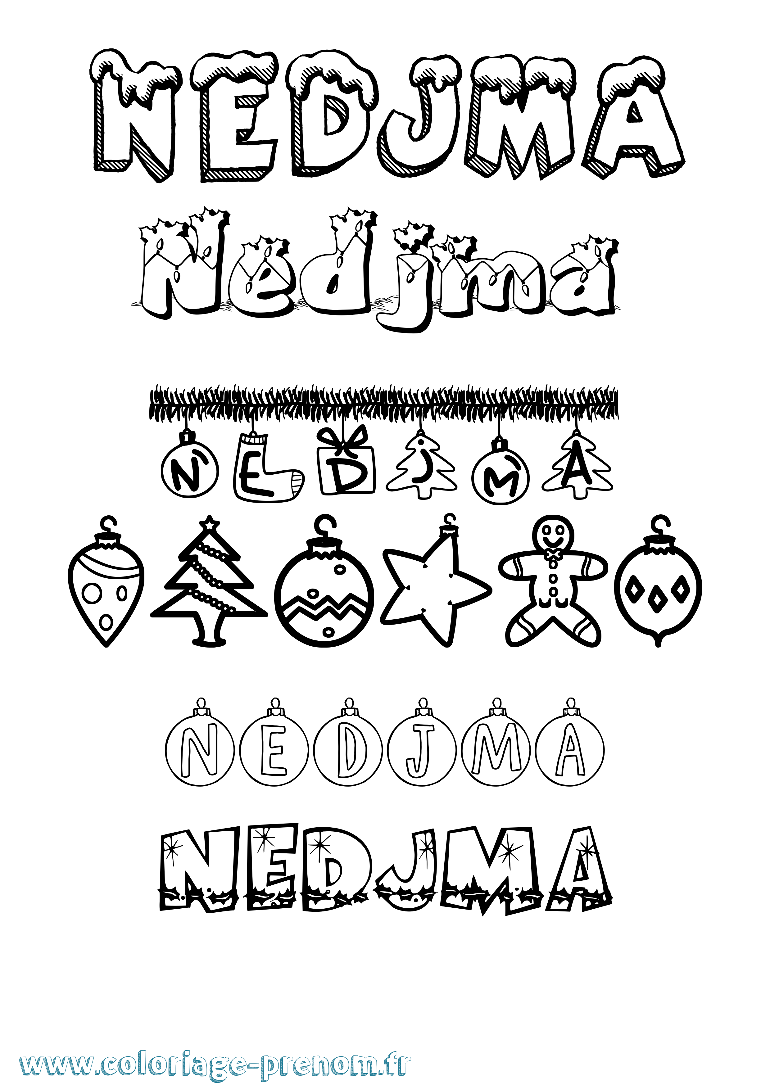 Coloriage Nedjma Noël Coloriage prénom Nedjma Noël