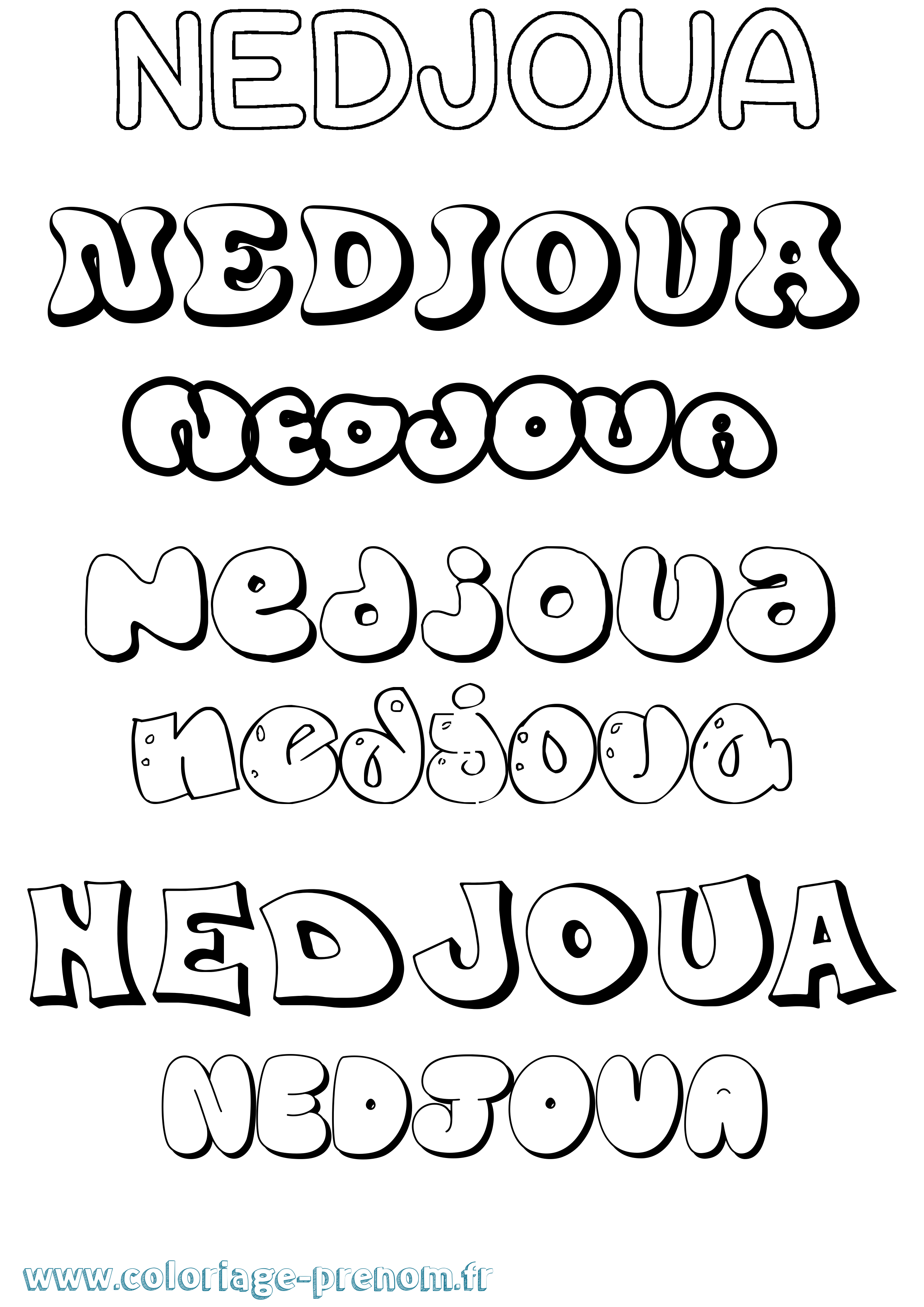 Coloriage Nedjoua Bubble Coloriage prénom Nedjoua Bubble
