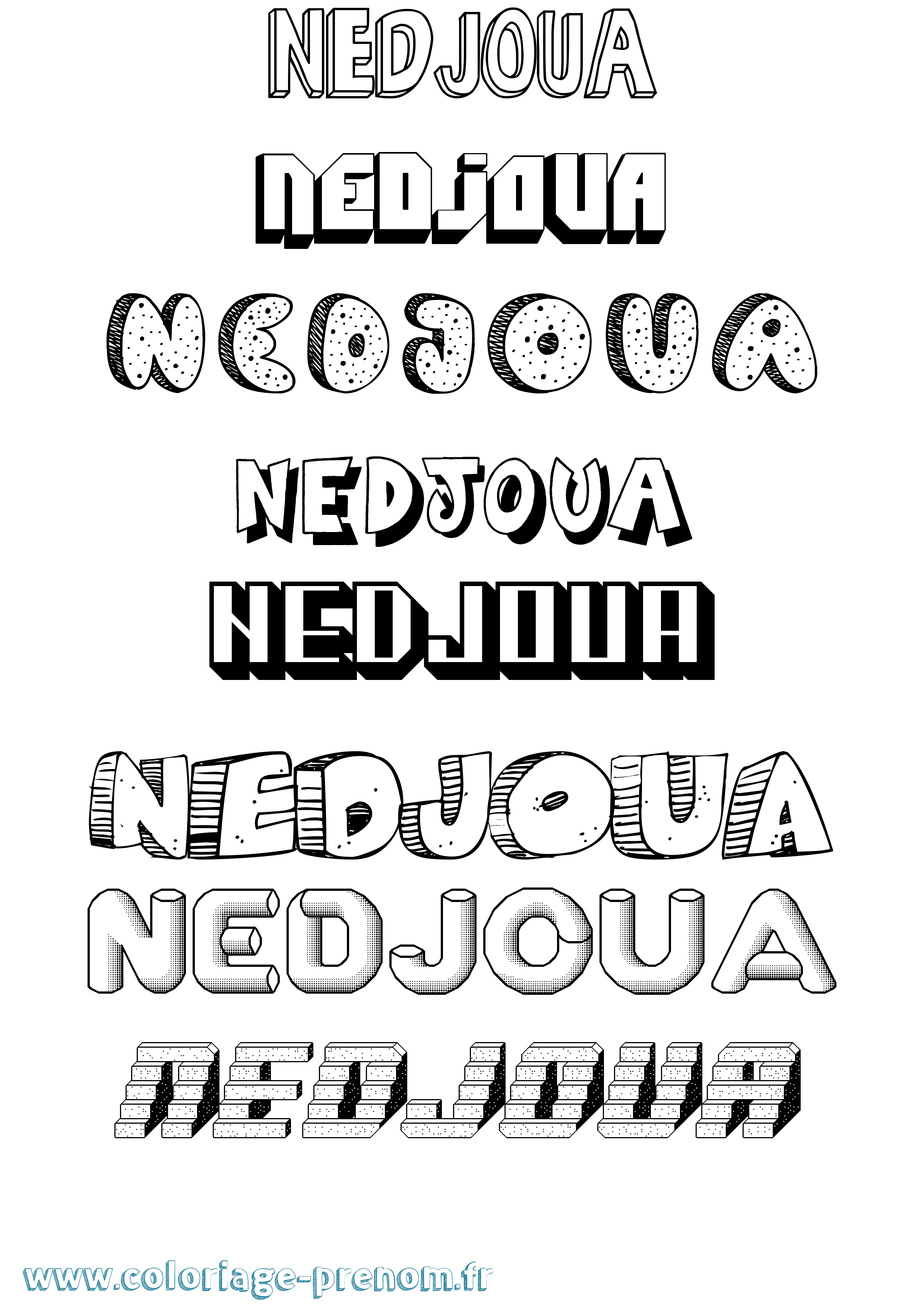 Coloriage Nedjoua Effet 3D Coloriage prénom Nedjoua Effet 3D