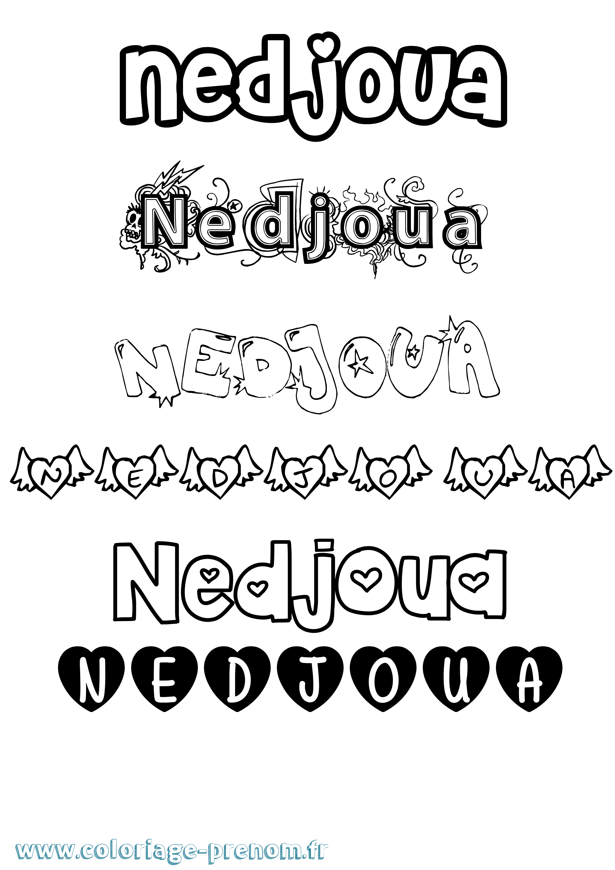 Coloriage Nedjoua Girly Coloriage prénom Nedjoua Girly