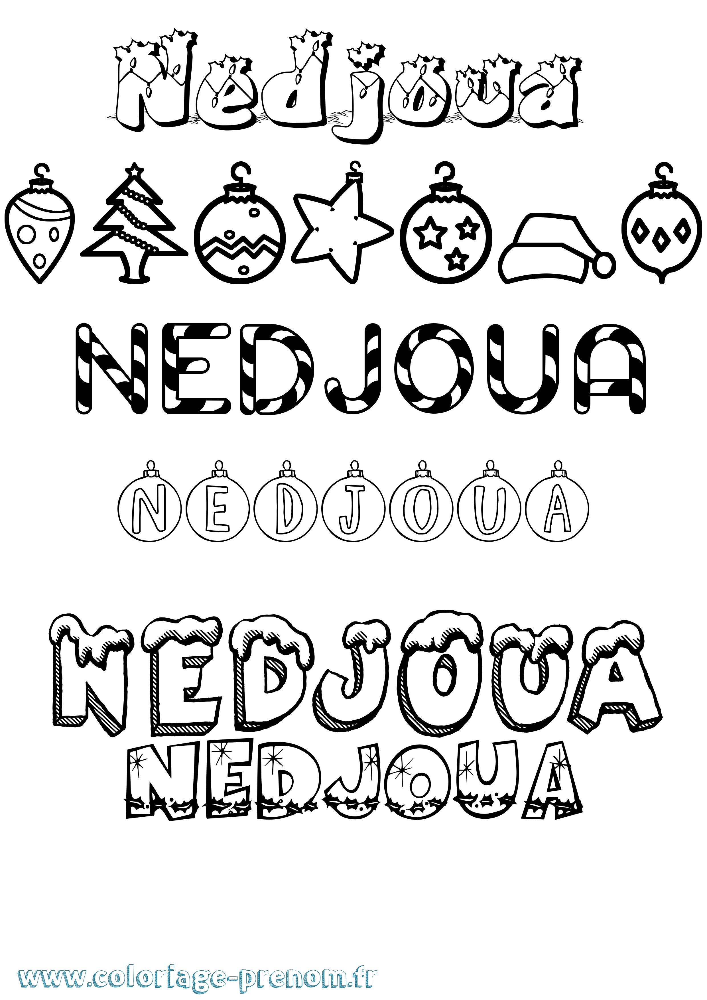 Coloriage Nedjoua Noël Coloriage prénom Nedjoua Noël