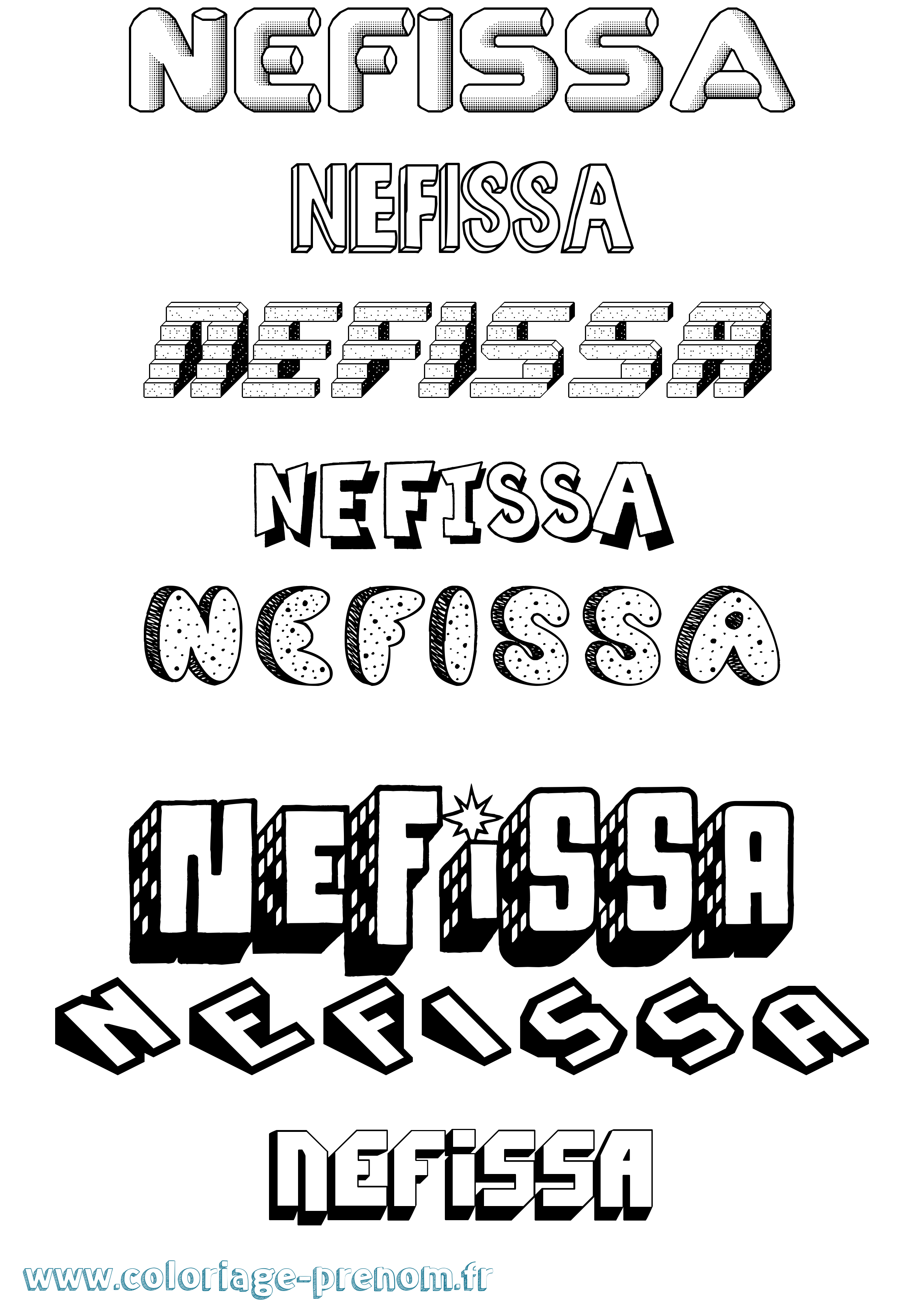 Coloriage Nefissa Effet 3D Coloriage prénom Nefissa Effet 3D