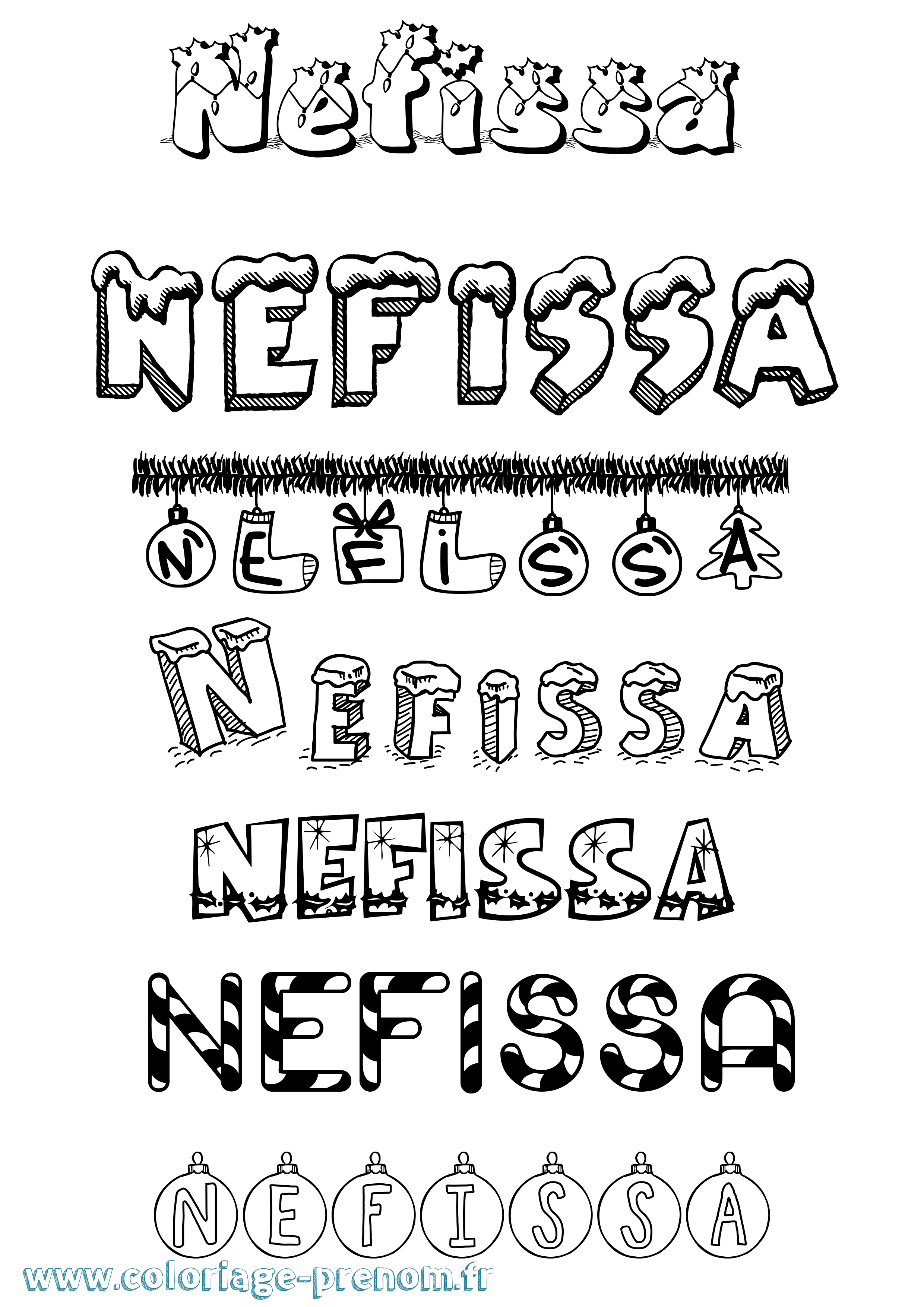 Coloriage Nefissa Noël Coloriage prénom Nefissa Noël